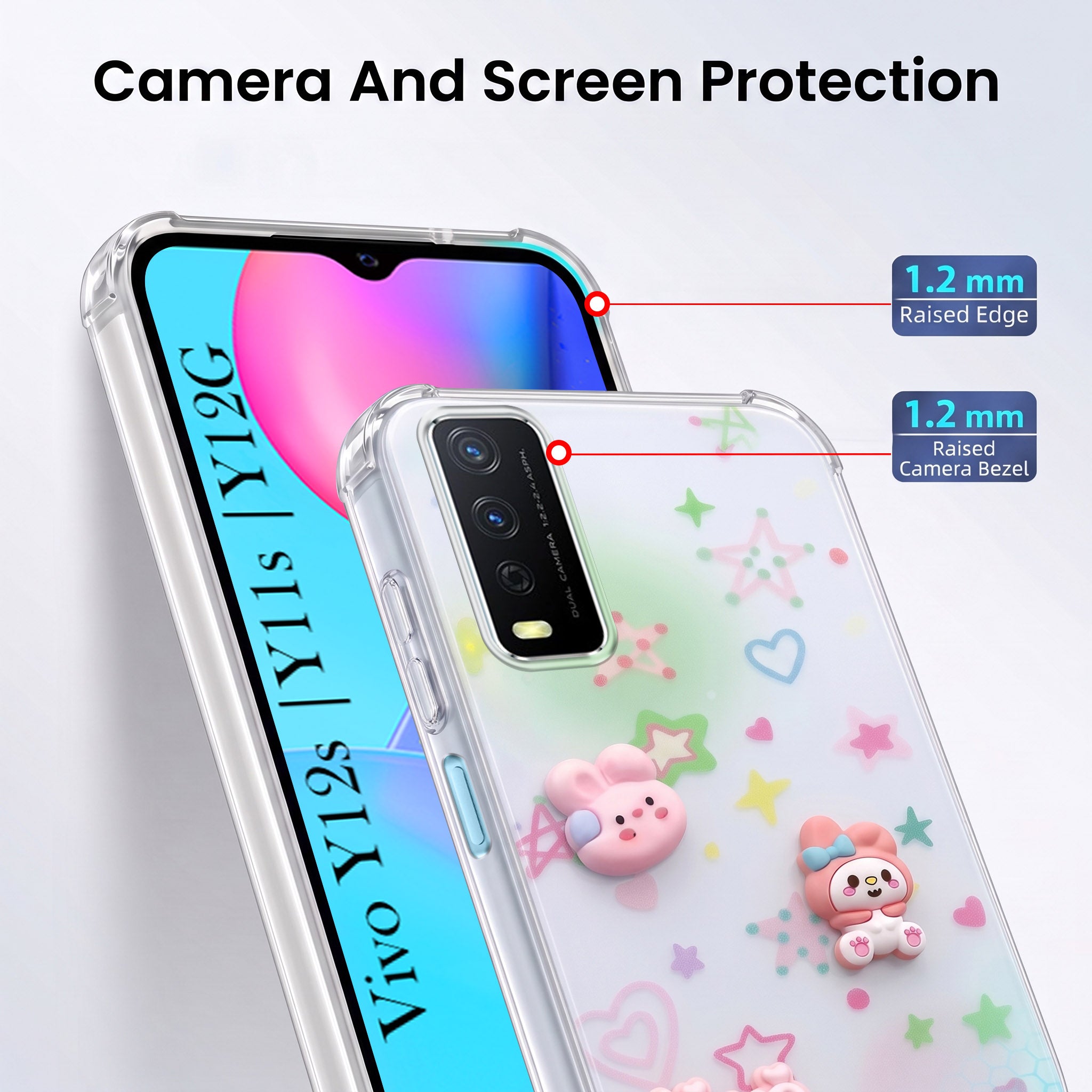 For Vivo Y12s | Y11s | Y12G Back Cover Case (3D Cute Cartoons | Hard Back Side Soft | Matte Premium Finish | HD Printing)