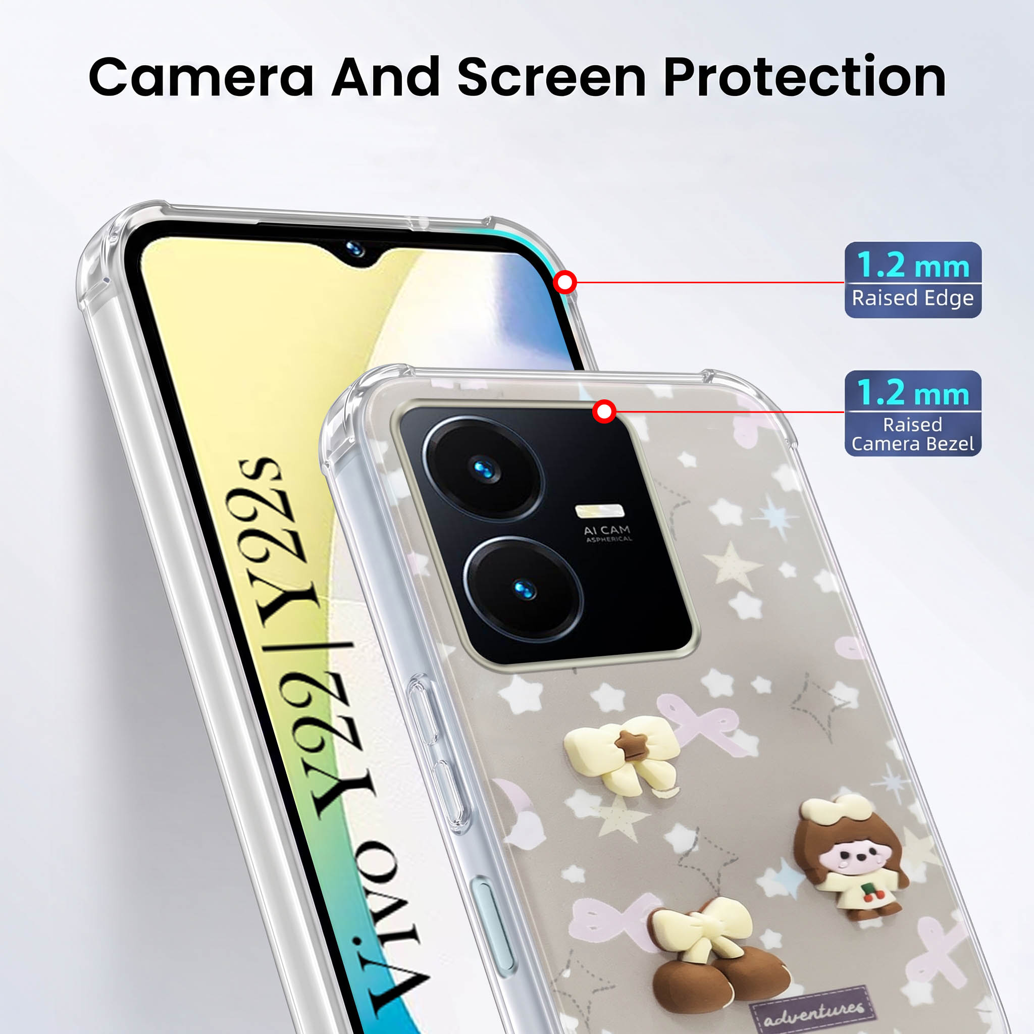 For Vivo Y22 | Vivo Y22s Back Cover Case (3D Cute Cartoons | Hard Back Side Soft | Matte Premium Finish | HD Printing)