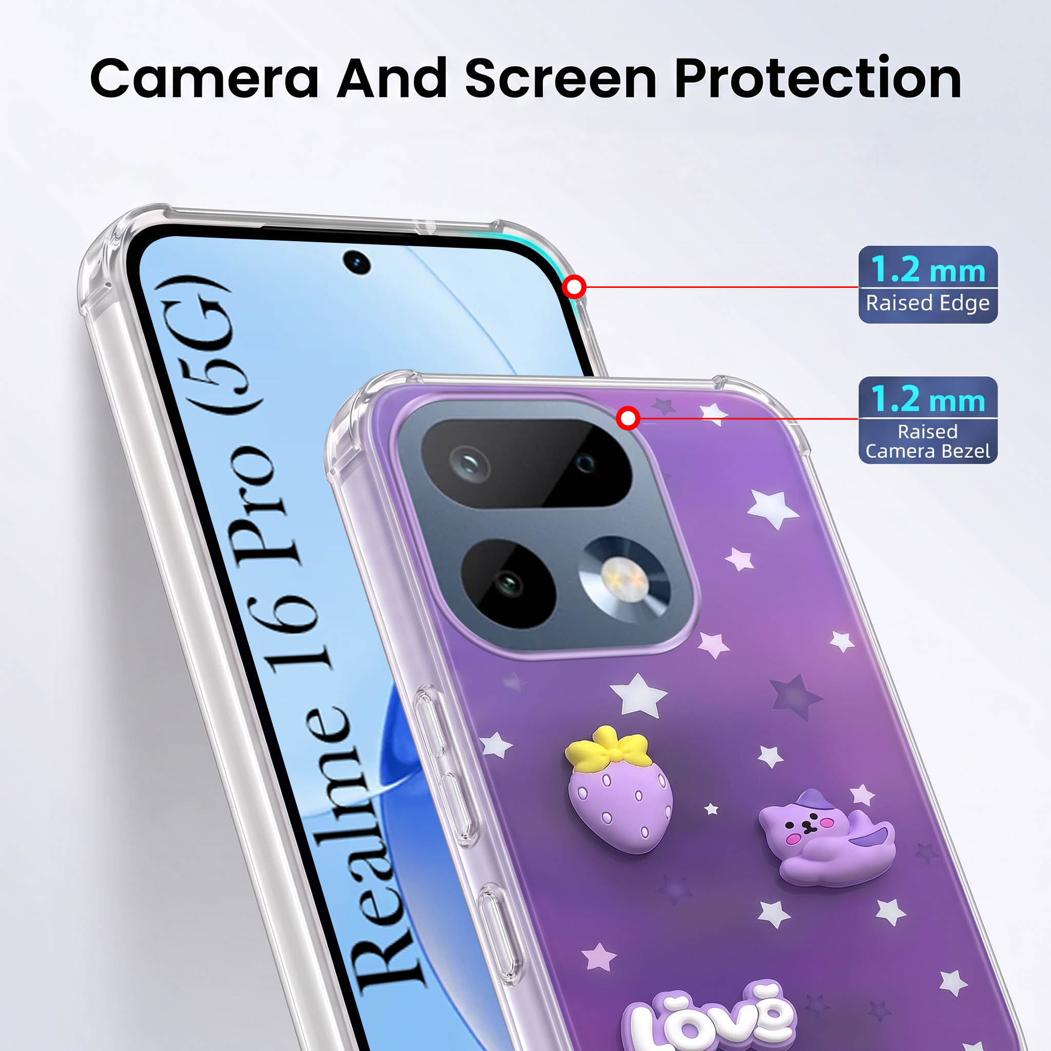 For Realme 16 Pro Back Cover Case (3D Cute Cartoons | Hard Back Side Soft | Matte Premium Finish | HD Printing)
