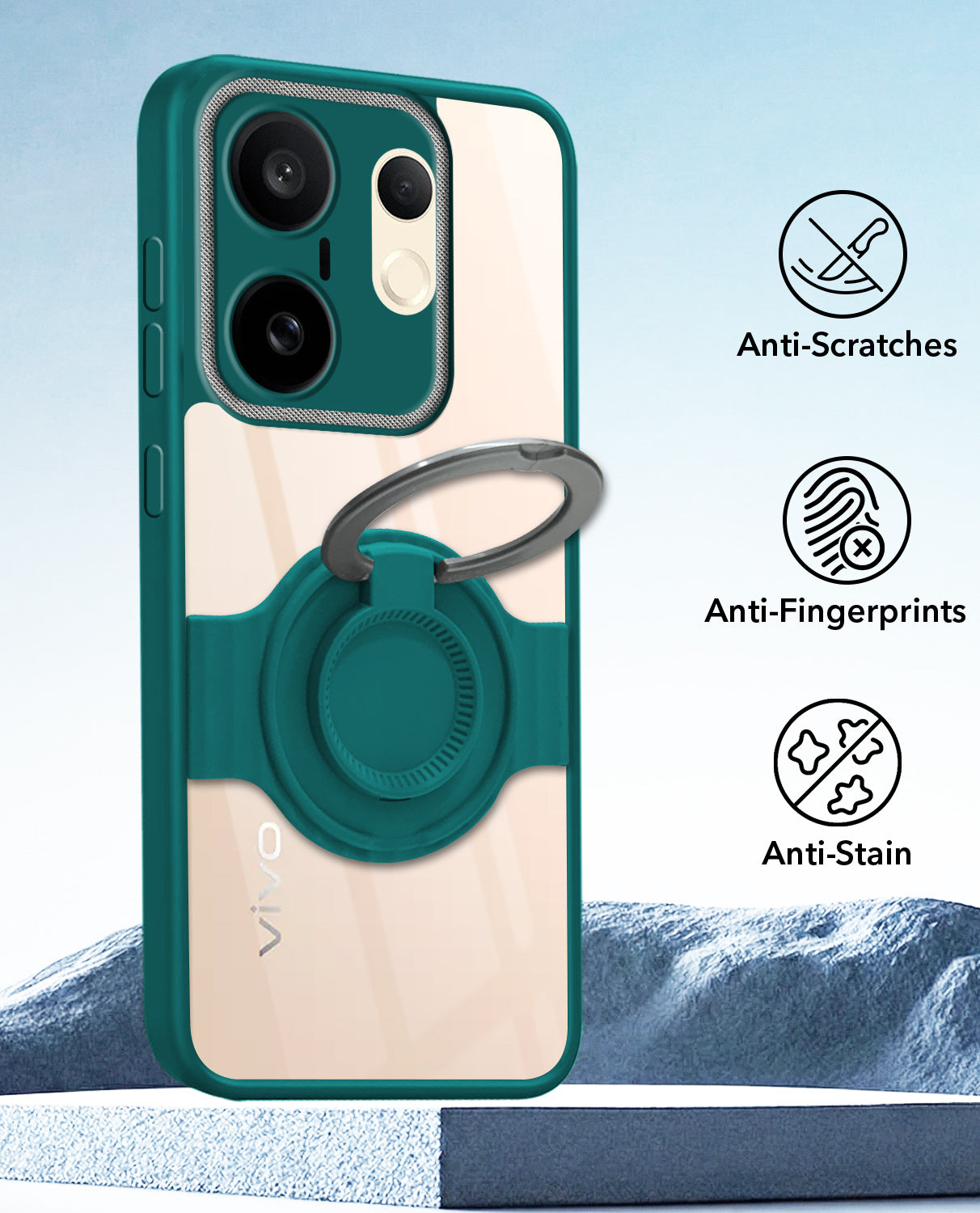 For Vivo X200 FE Back Cover Case with stand (Built-in Ring Holder Kickstand | Lifetime Anti Yellow | Camera Protection)