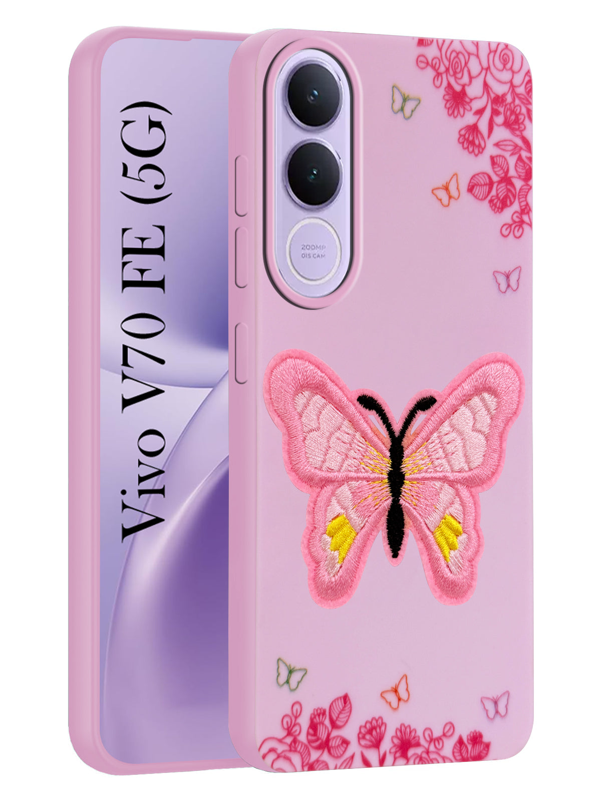 For Vivo V70 FE 5G Back Cover Case (Soft Butterfly Embroidery | Women Teen Girls | Camera Protection| Matte Silicone)