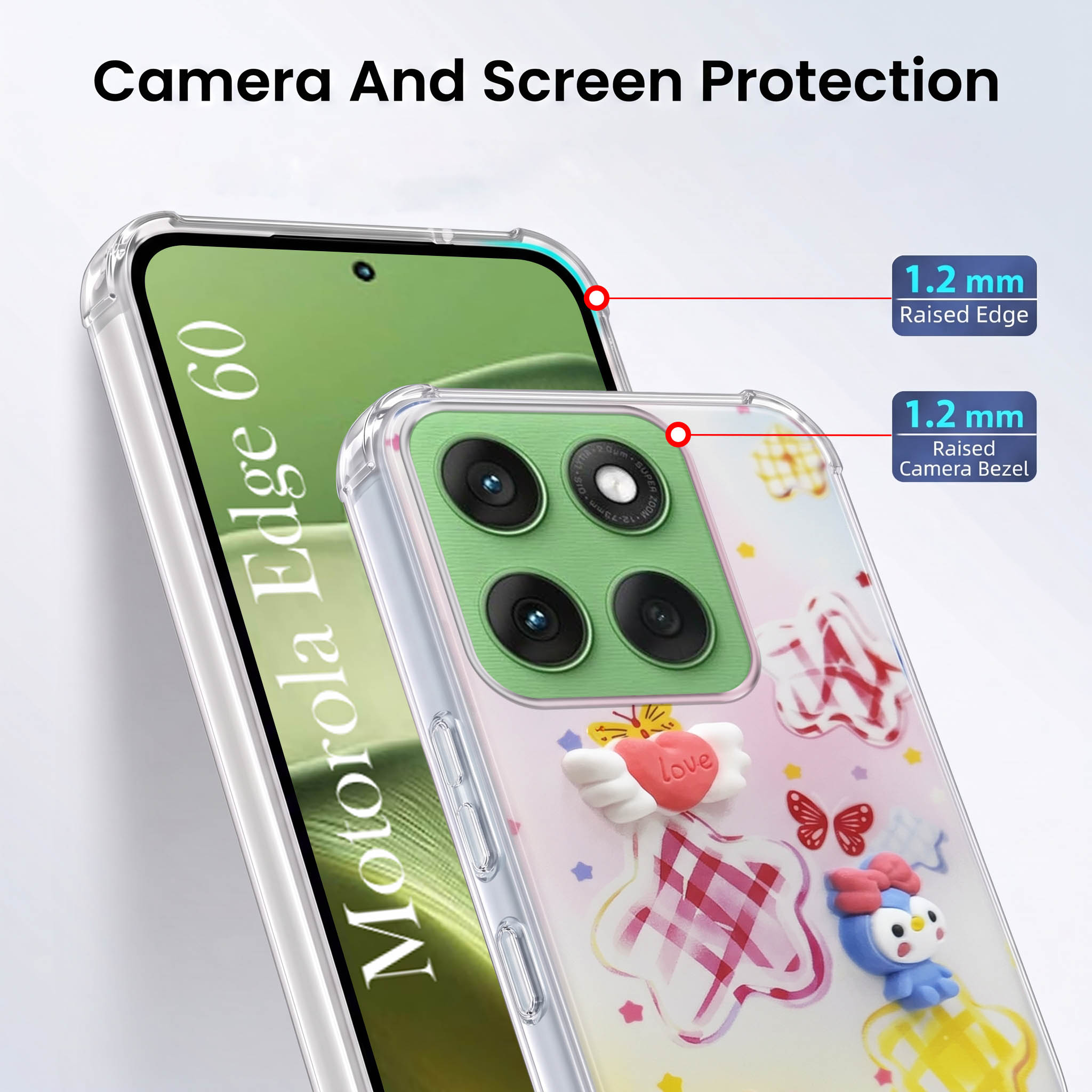 For Motorola Moto Edge 60 Back Cover Case (3D Cute Cartoons | Hard Back Side Soft | Matte Premium Finish | HD Printing)
