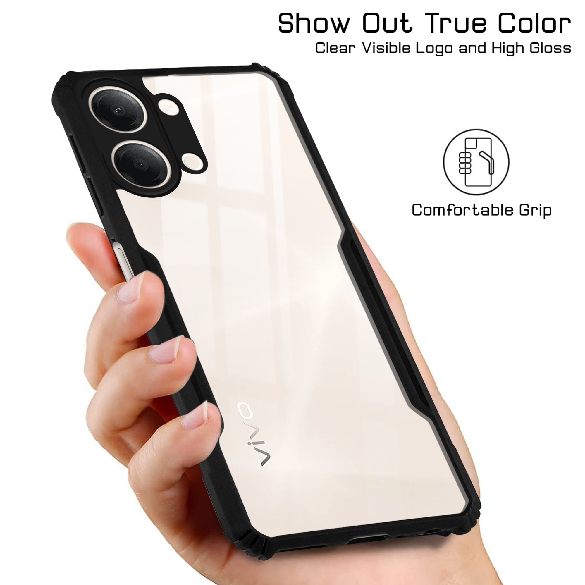 For Vivo Y11 | Vivo Y21 5G Back Cover Case Hybrid  (Shockproof with Polycarbonate Clear Panel | Professional Black)