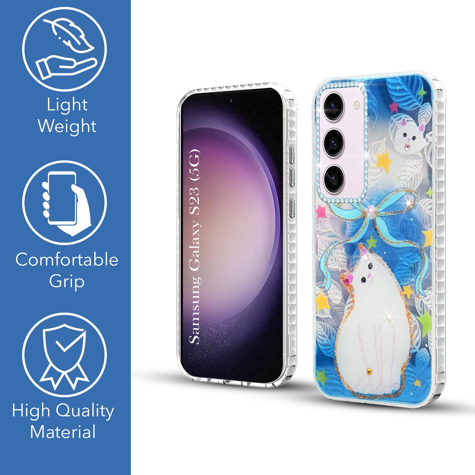 For Samsung Galaxy S23 5G Back Cover Case (Luxury Floral Glitter Cute Butterfly | Diamond Studded Camera Bump | Girls & Women Design)