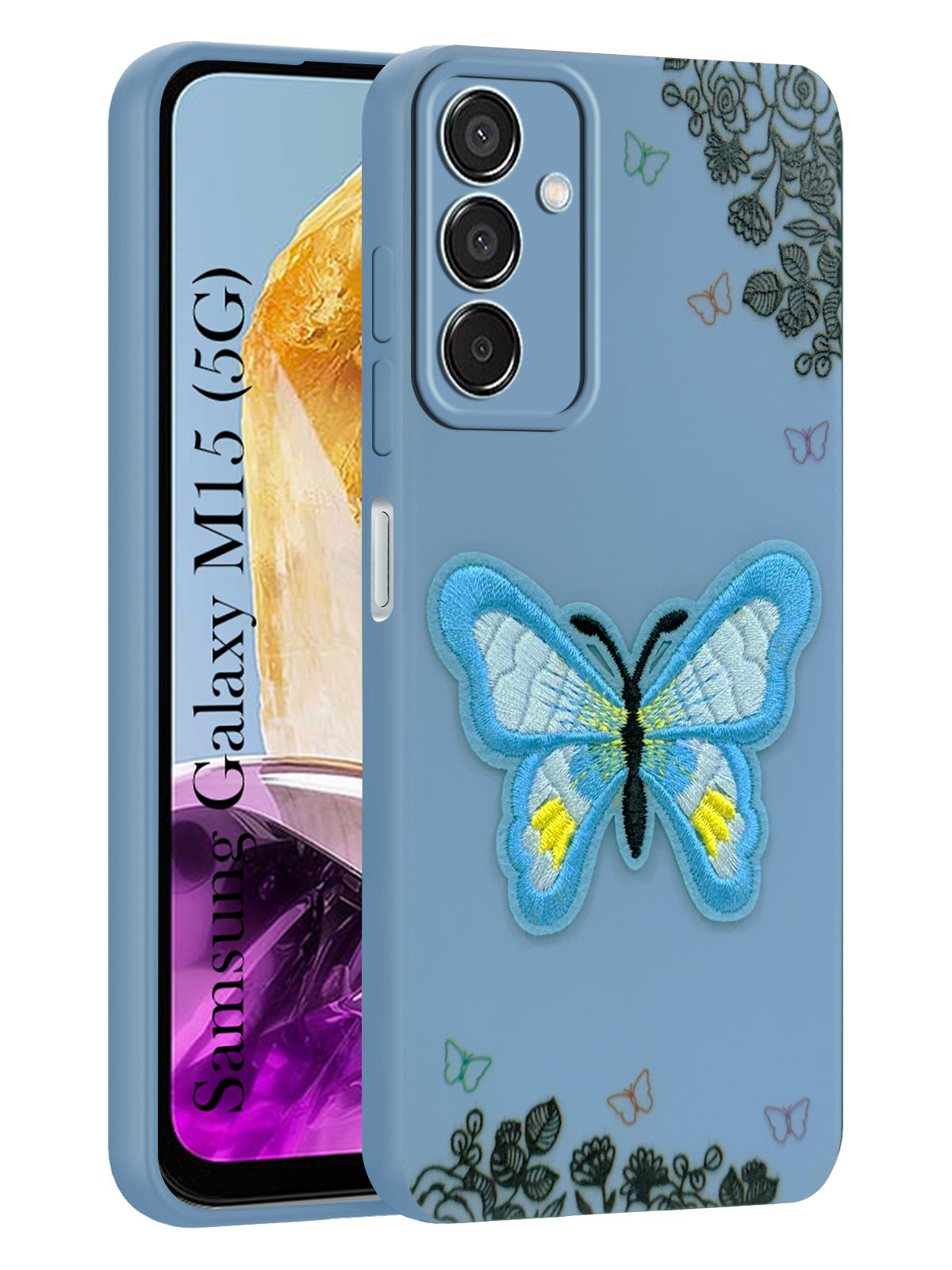 For Samsung Galaxy M15 5G Back Cover Case (Soft Butterfly Embroidery | Women Teen Girls | Camera Protection| Matte Silicone)