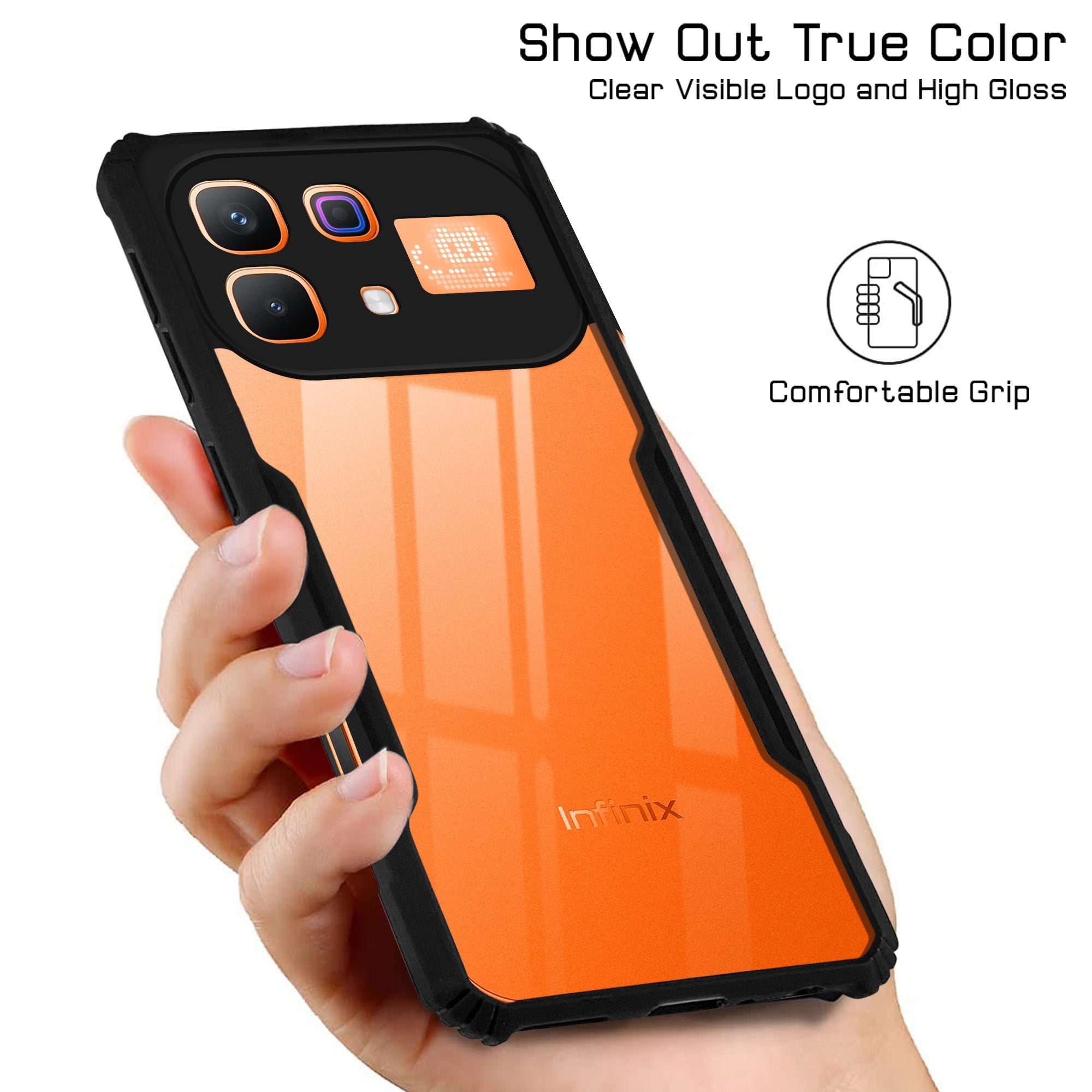 For Infinix Note 60 Pro 5G Back Cover Case Hybrid (Shockproof with Polycarbonate Clear Panel | Professional Black)