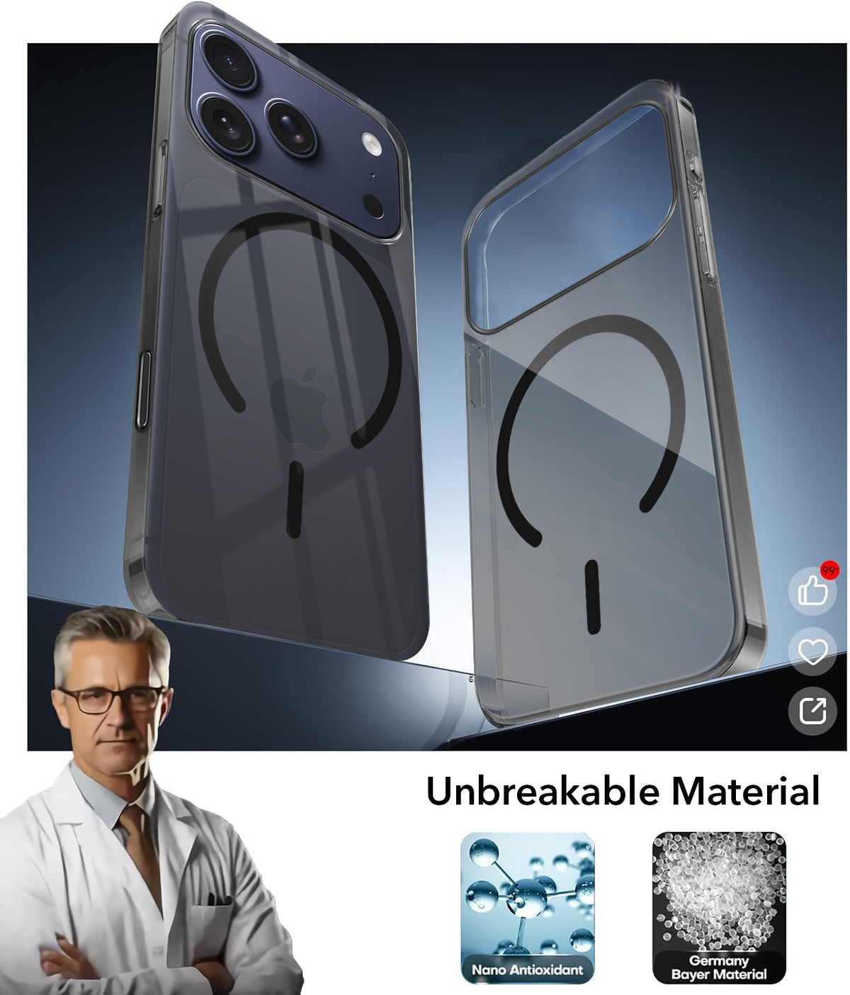 For iPhone 17 Pro | iPhone 18 Pro Back Cover Case Crystal Anti Yellow (MagSafe Wireless Charging Support |Camera Protection Bump)