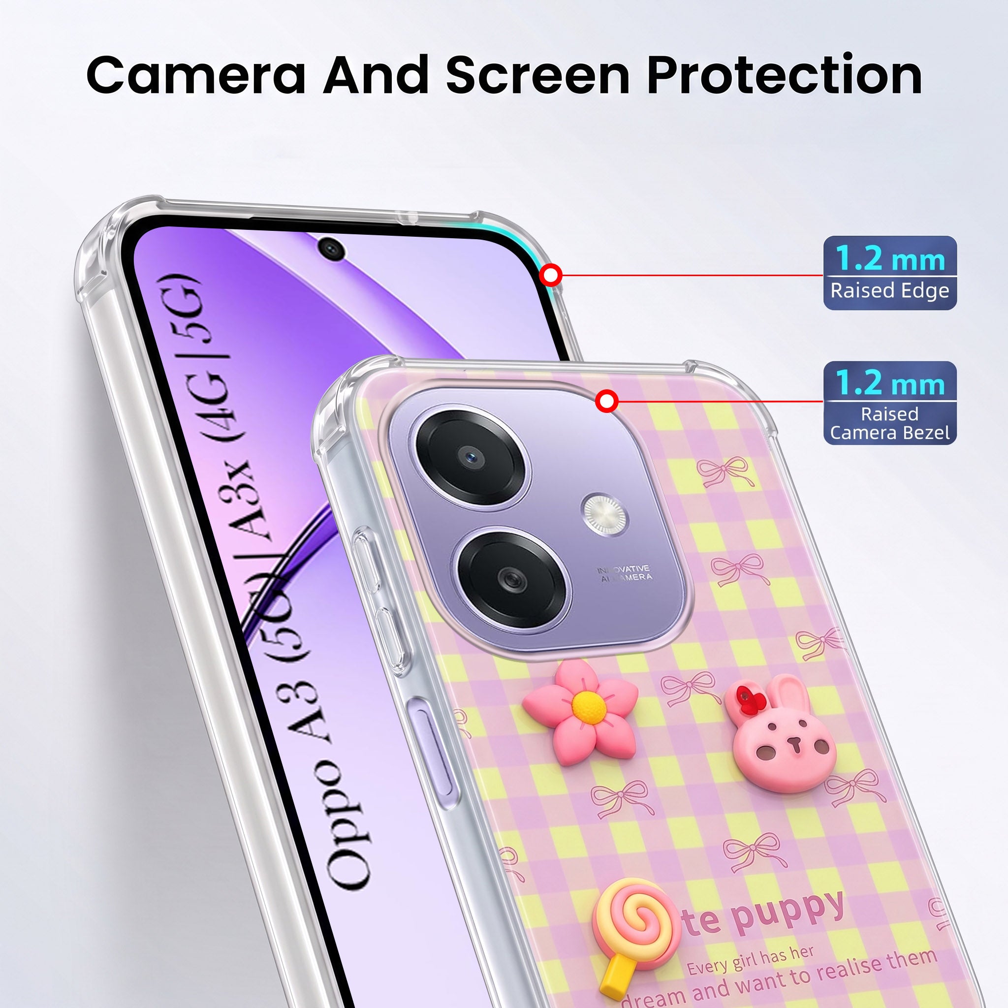 For Oppo A3X (4G/5G) | Oppo A3 5G Back Cover Case (3D Cute Cartoons | Hard Back Side Soft | Matte Premium Finish | HD Printing)