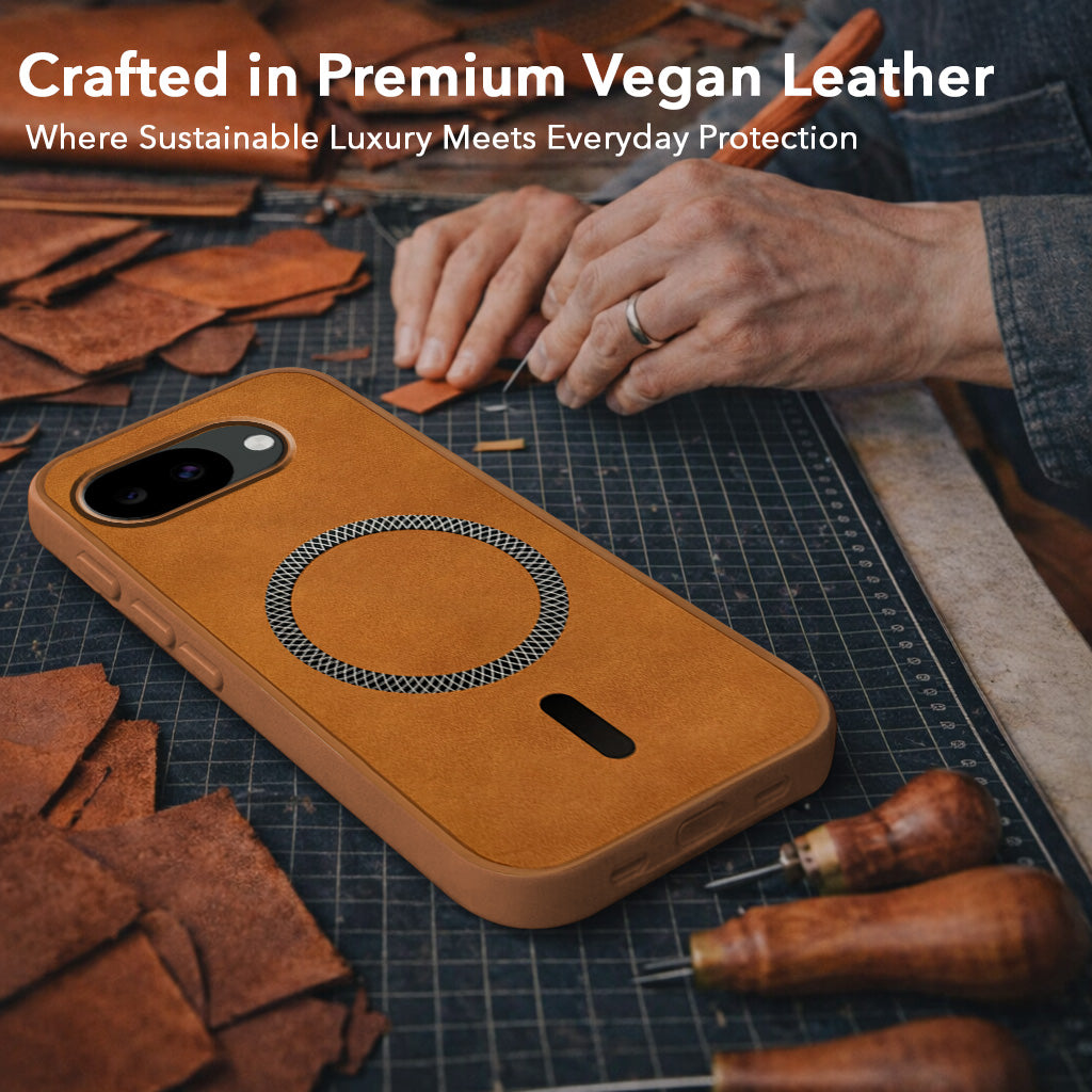 For Google Pixel 10a Back Cover Case Leather Finish (MagSafe Compatible Wireless Charging | Soft Touch | Camera Bump Protection)