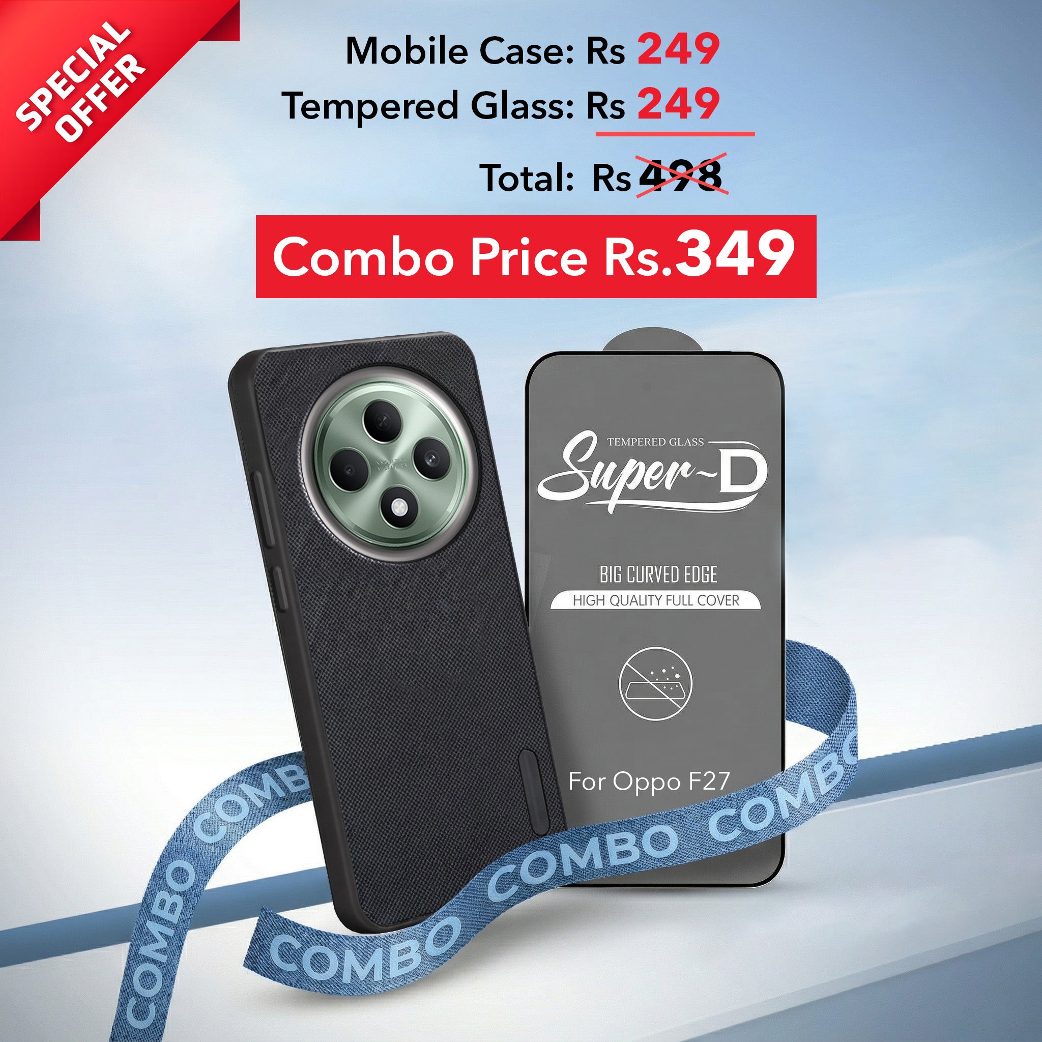 For Oppo F27 5G Combo (Textured Grip Design | Micro-Fiber Cloth Inside | Oleophobic Coating Screen Glass)