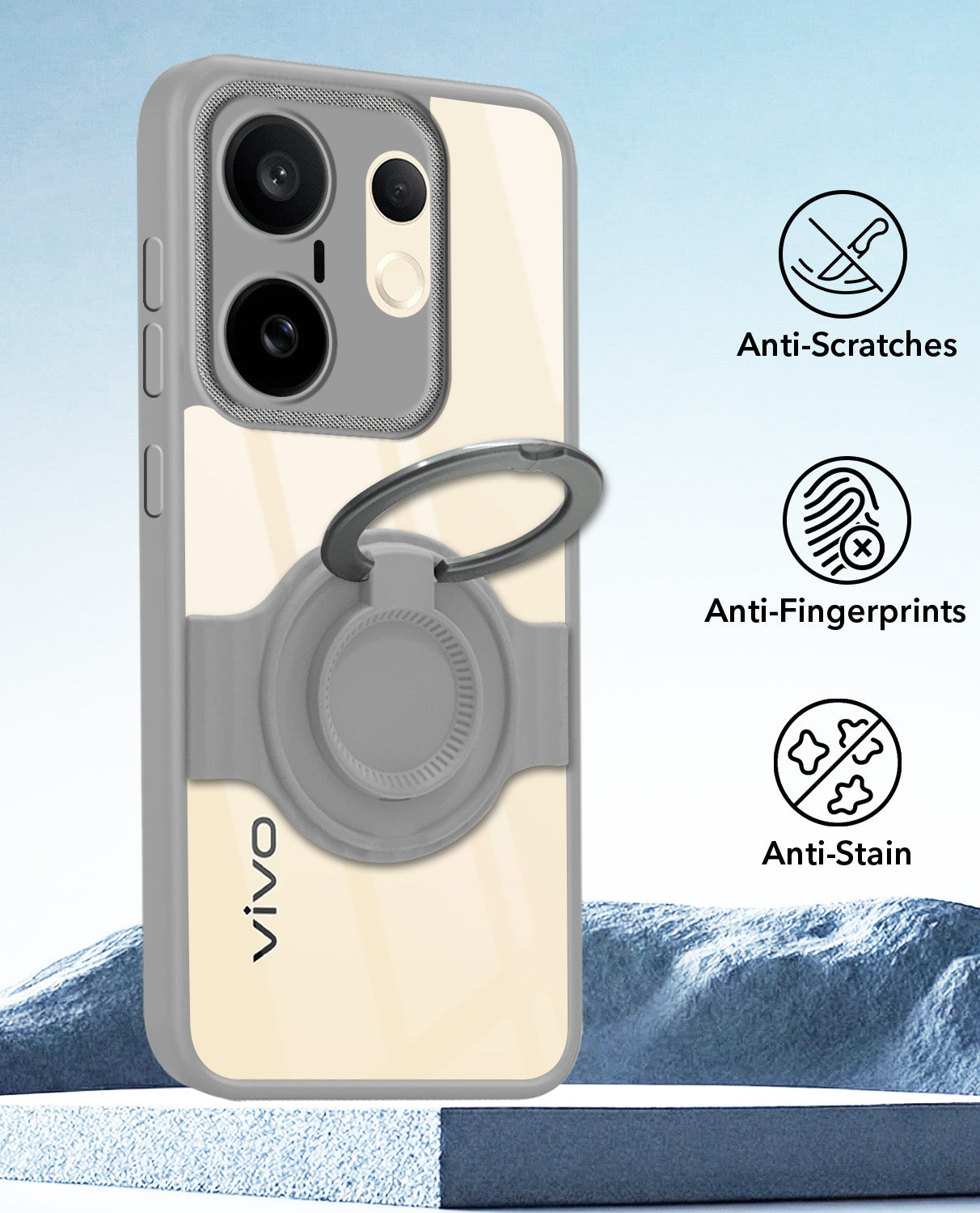For Vivo X200 FE Back Cover Case with stand (Built-in Ring Holder Kickstand | Lifetime Anti Yellow | Camera Protection)