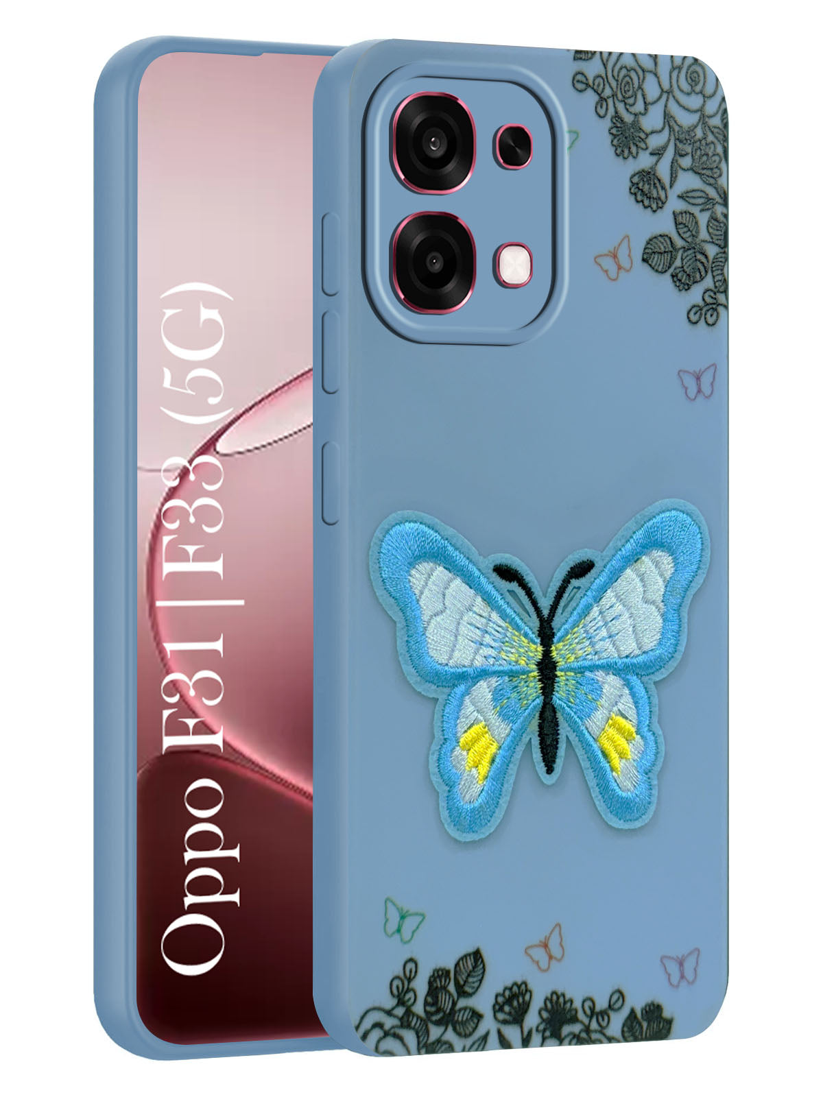For Oppo F31 5G | Oppo F33 5G Back Cover Case (Soft Butterfly Embroidery | Women Teen Girls | Camera Protection| Matte Silicone)