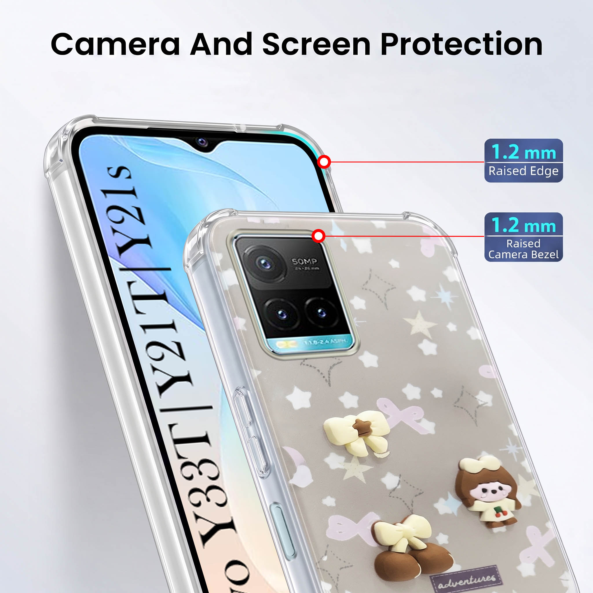 For Vivo Y33T | Vivo Y21T | Vivo Y21s Back Cover Case (3D Cute Cartoons | Hard Back Side Soft | Matte Premium Finish | HD Printing)