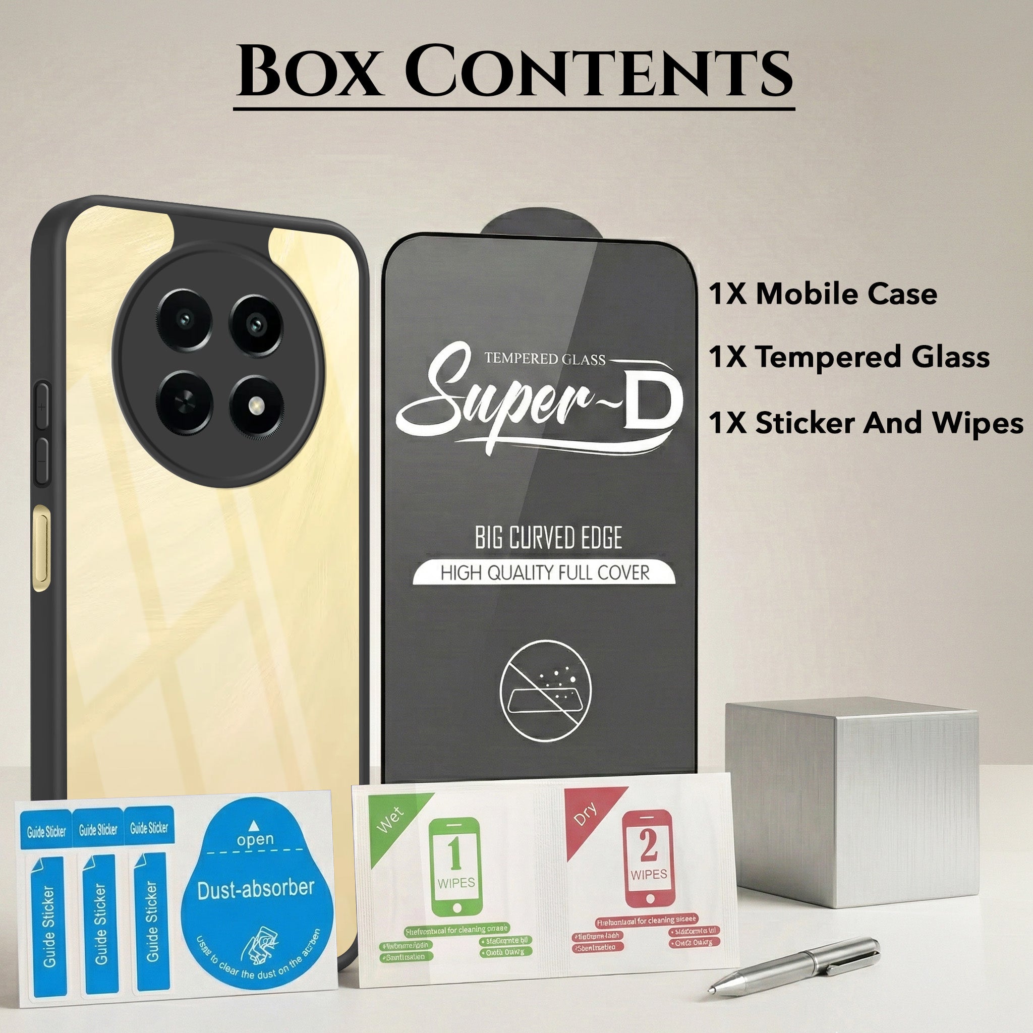 For Realme Narzo N65 5G Combo with Back Cover and 9H Tempered Glass (Lifetime Anti-Yellow | Crystal Clear Shockproof | Oleophobic Coating Screen Glass)