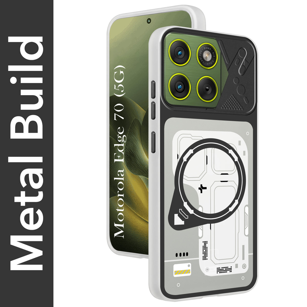 For Motorola Moto Edge 70 Metallic Back Cover Case (Metallic Camera Protection & Buttons | Translucent Milky Shade | Hard Polycarbonate)