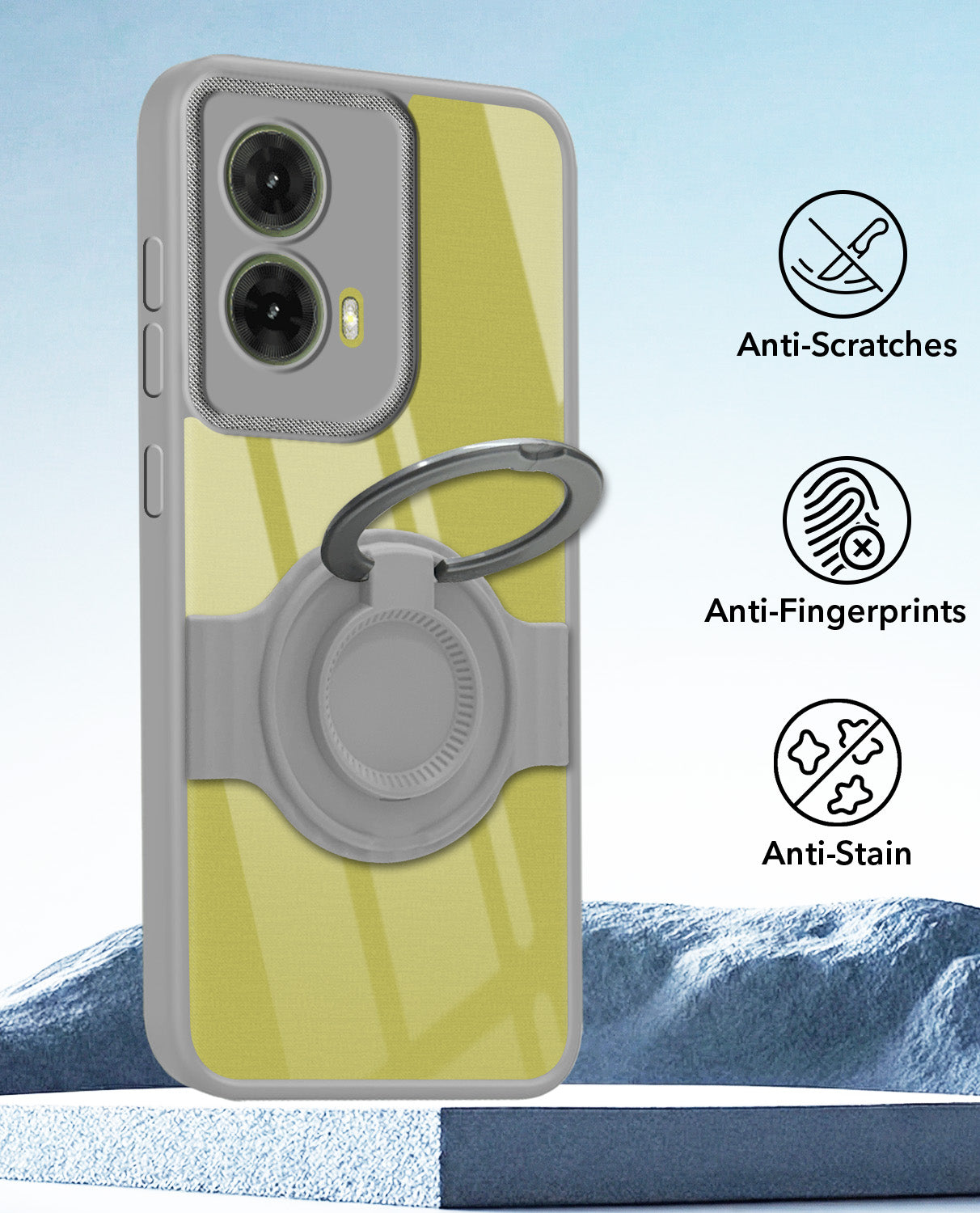 For Motorola Moto G85 5G Back Cover Case with stand (Built-in Ring Holder Kickstand | Lifetime Anti Yellow | Camera Protection)