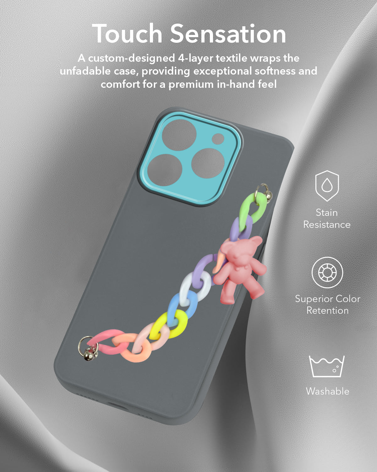 For Realme 15T | Realme Narzo 90 Back Cover Case (Wrist Hanging Chain | Teddy Bracelet Charms | Dual Color Matte Finish | Full Camera Protection | Sleek and Professional)