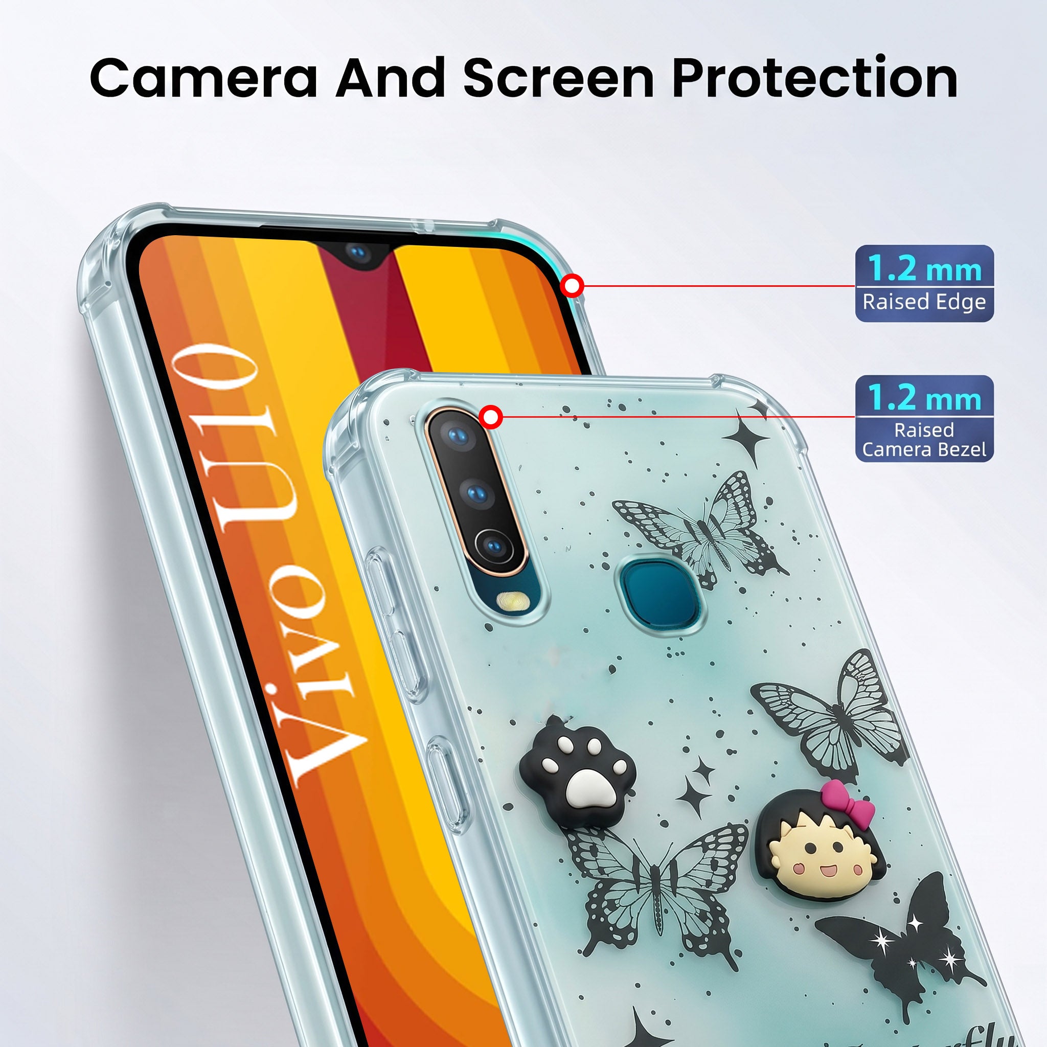 For Vivo U10 Back Cover Case (3D Cute Cartoons | Hard Back Side Soft | Matte Premium Finish | HD Printing)