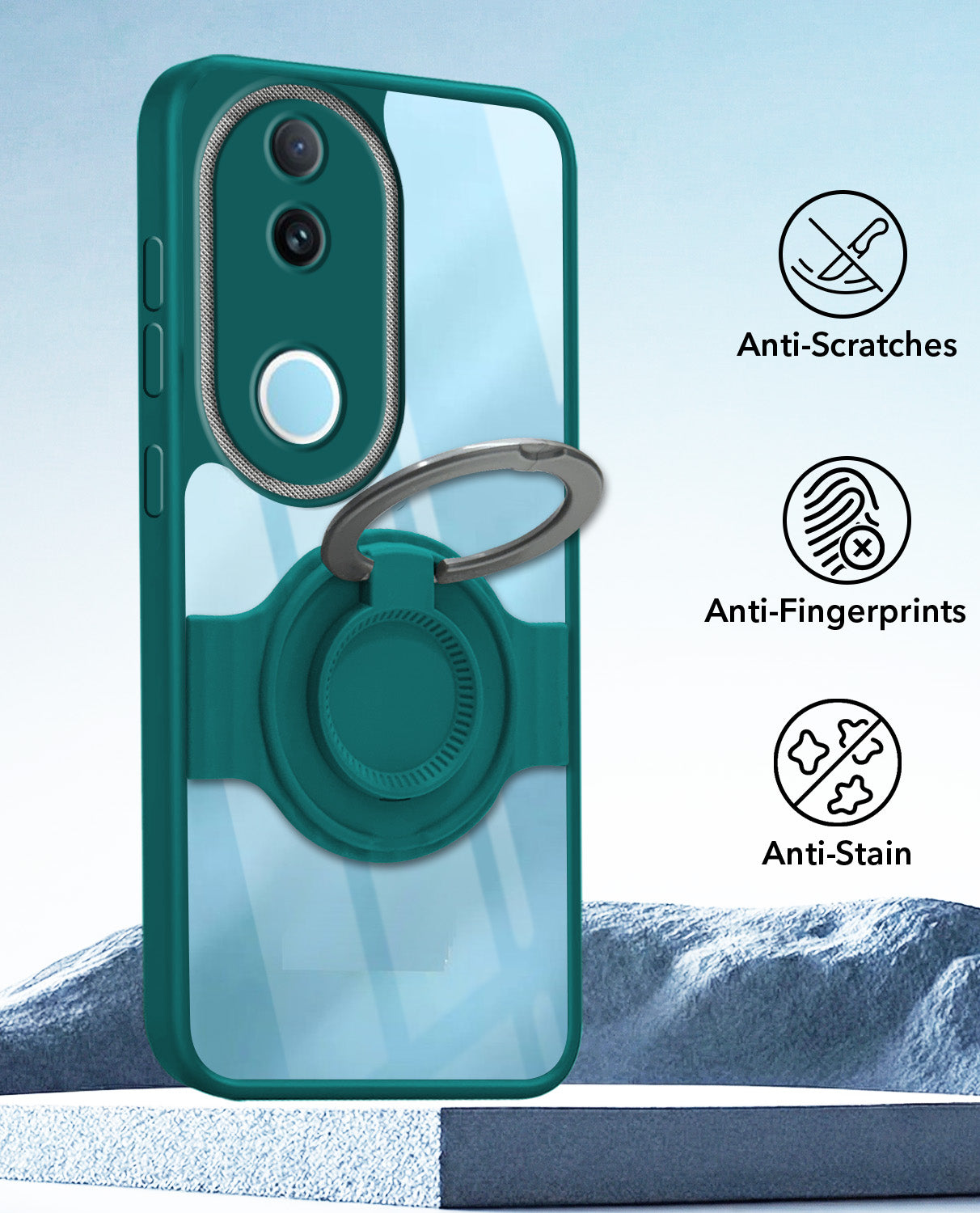 For Vivo iQOO Z10R Back Cover Case with stand (Built-in Ring Holder Kickstand | Lifetime Anti Yellow | Camera Protection)