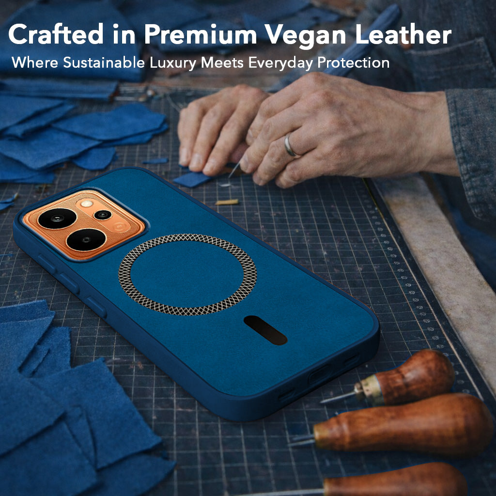 For Realme P4 Power 5G | Realme Narzo Power Back Cover Case Leather Finish (MagSafe Compatible Wireless Charging | Soft Touch | Camera Bump Protection)