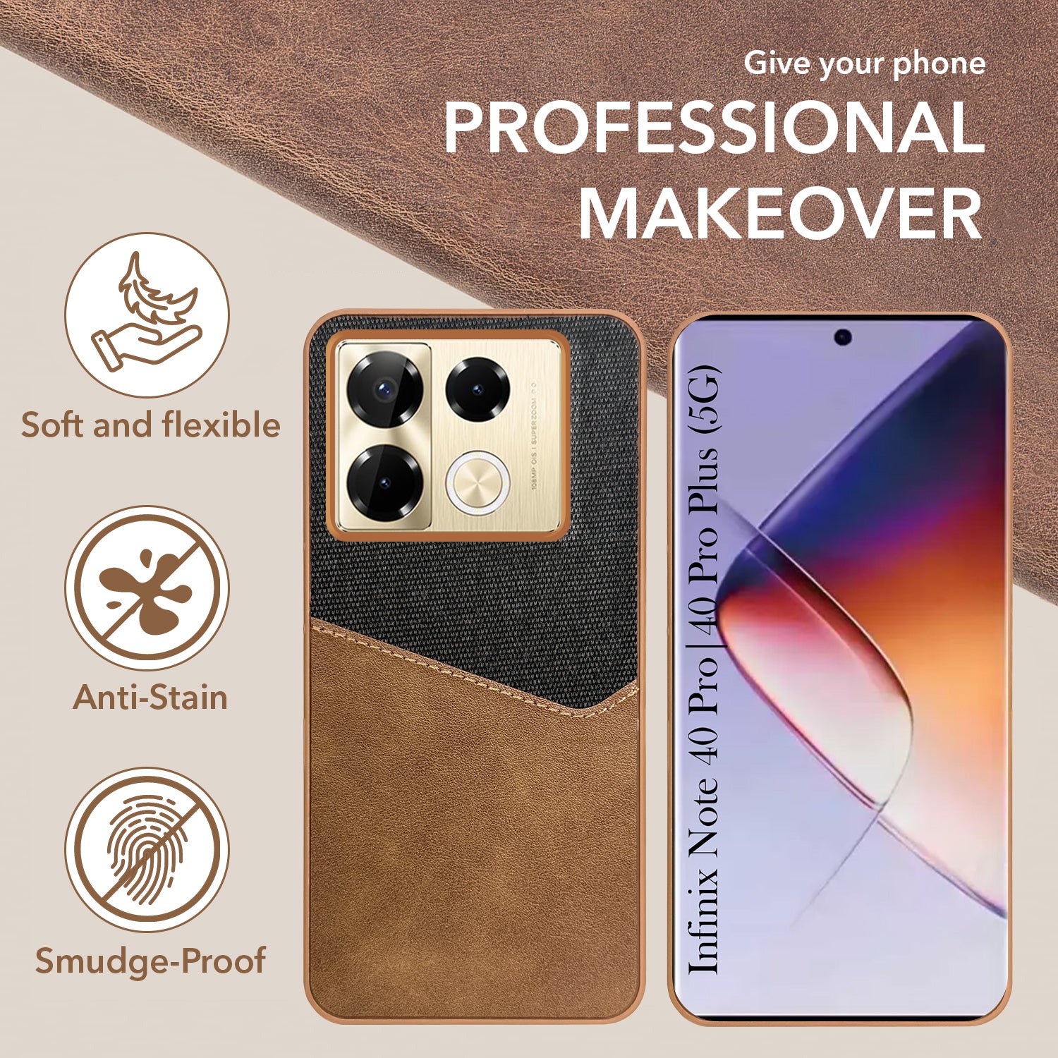 For Infinix Note 40 Pro 5G | Infinix Note 40 Pro Plus Back Cover Case (Dual PU Leather Stitch | Professional Minimalist | Soft and Flexible)