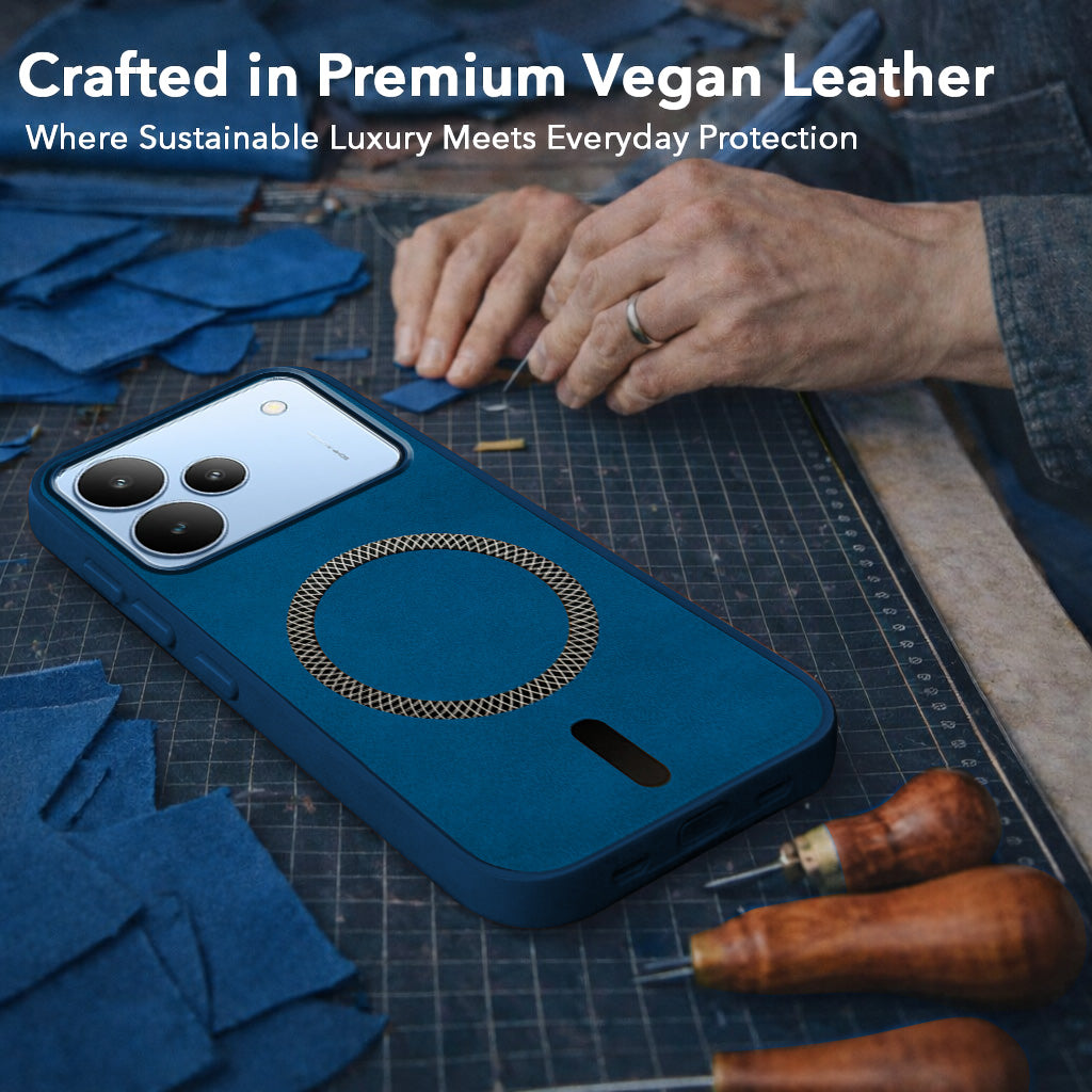 For Realme P4 Back Cover Case Leather Finish (MagSafe Compatible Wireless Charging | Soft Touch | Camera Bump Protection)
