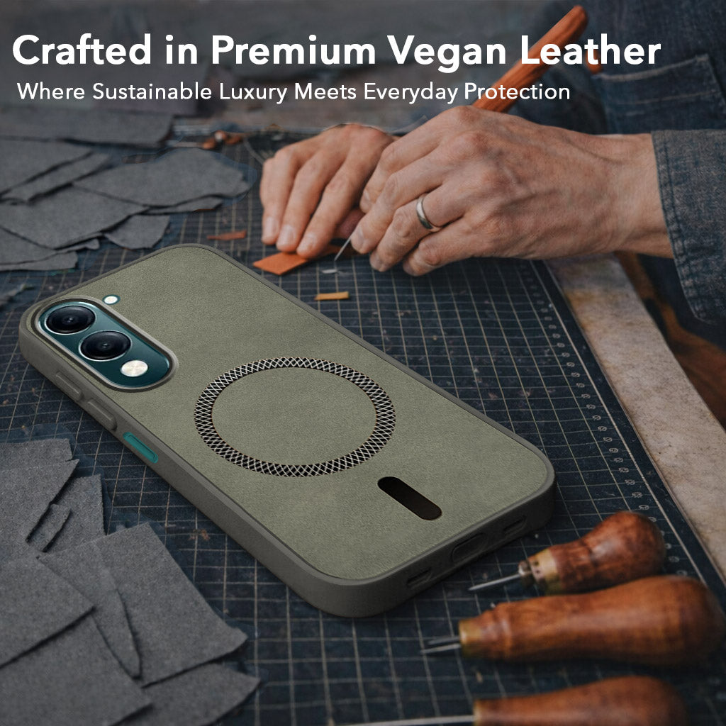 For Vivo Y19 | Vivo Y19e | Vivo T4 Lite Back Cover Case Leather Finish (MagSafe Compatible Wireless Charging | Soft Touch | Camera Bump Protection)
