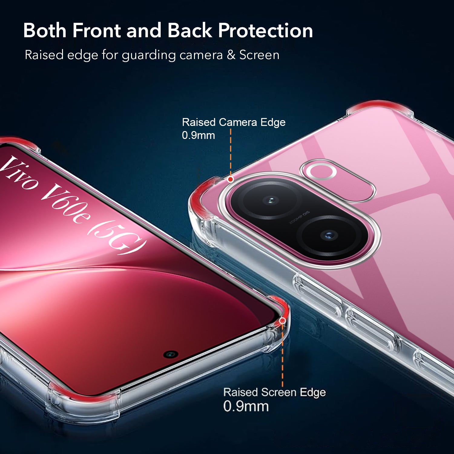 For Vivo V60e Shockproof Crystal-Clear Back Cover ( Drop & Camera Protection | Hard Polycarbonate)