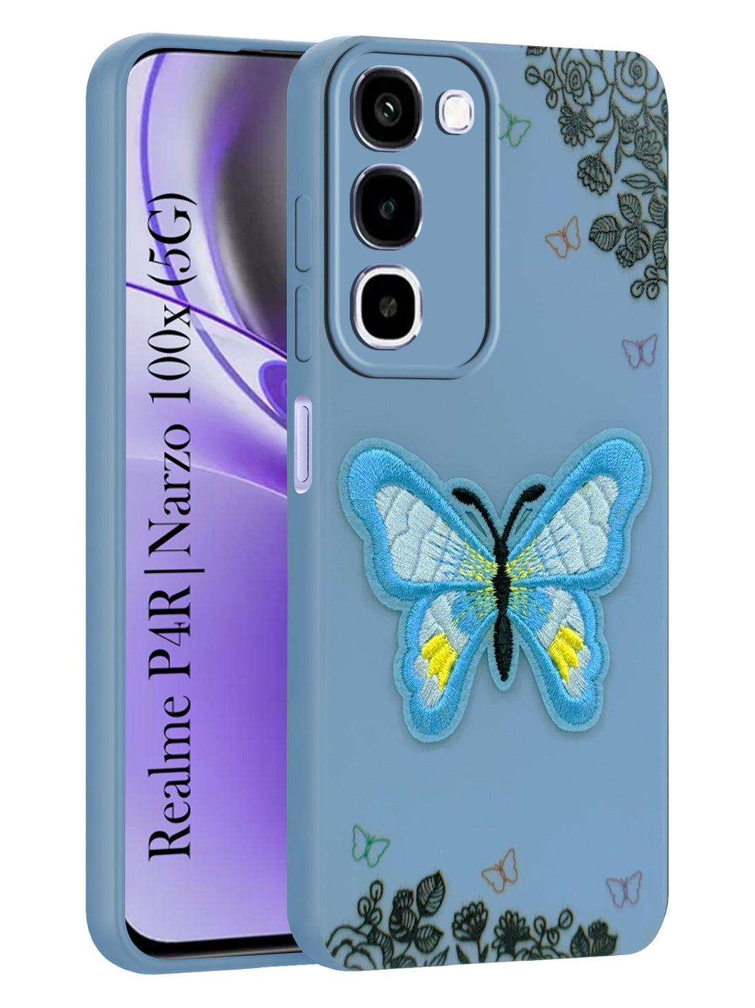 For Realme P4R 5G Back Cover Case (Soft Butterfly Embroidery | Women Teen Girls | Camera Protection| Matte Silicone)
