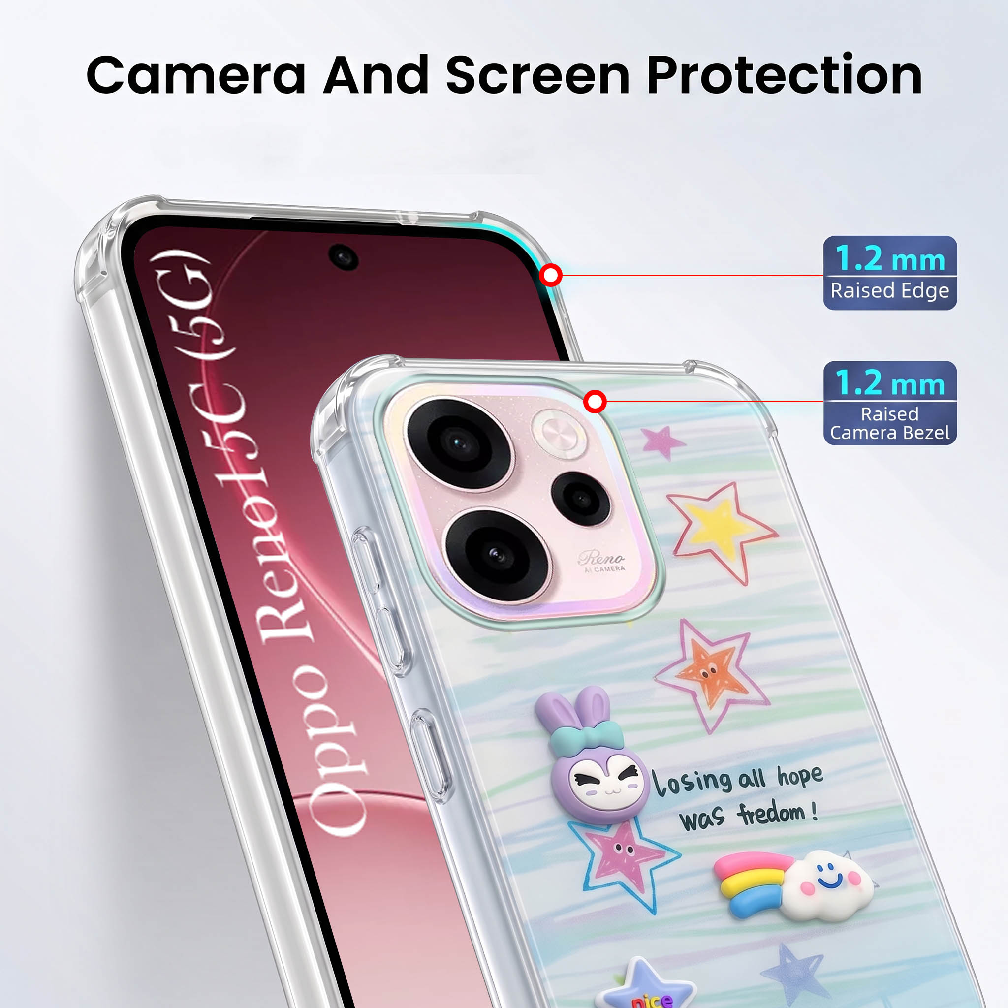 For Oppo Reno 15c Back Cover Case (3D Cute Cartoons | Hard Back Side Soft | Matte Premium Finish | HD Printing)