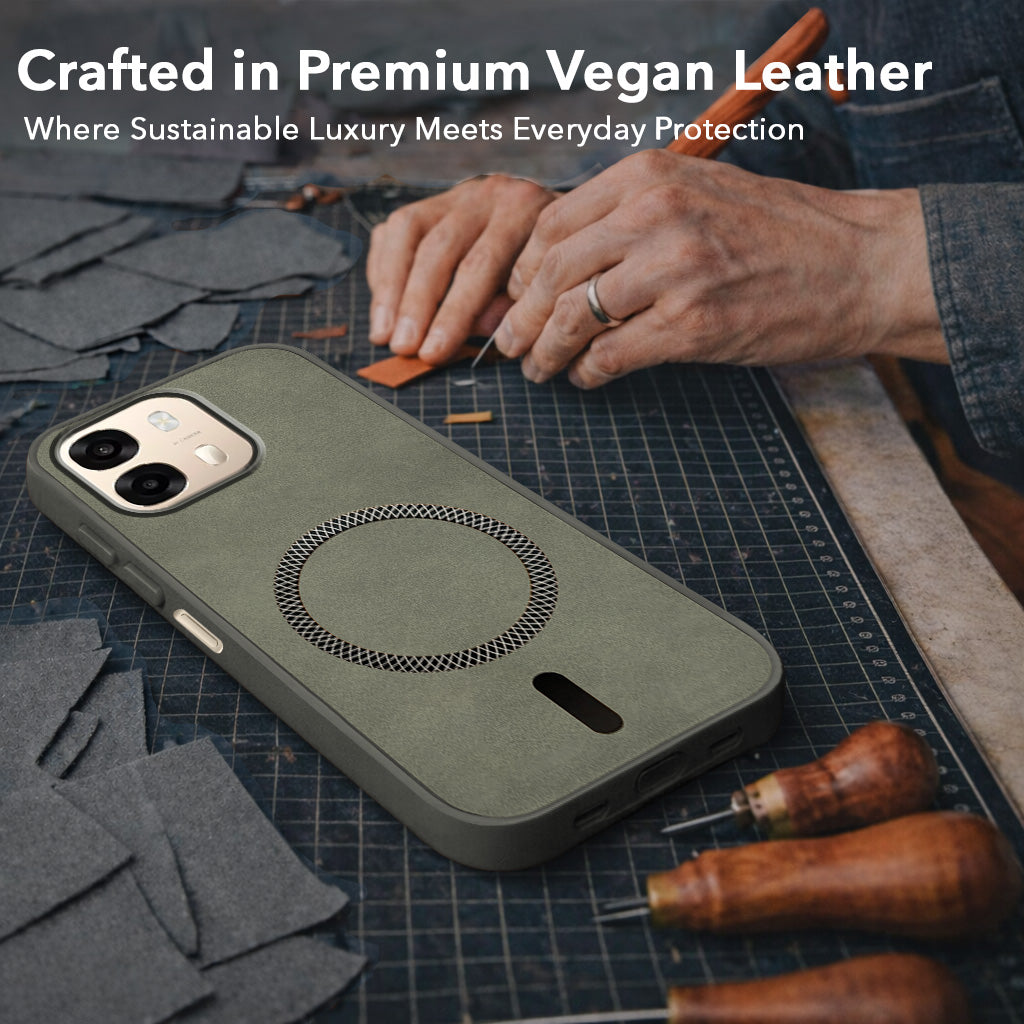 For Oppo A6 Pro Back Cover Case Leather Finish (MagSafe Compatible Wireless Charging | Soft Touch | Camera Bump Protection)