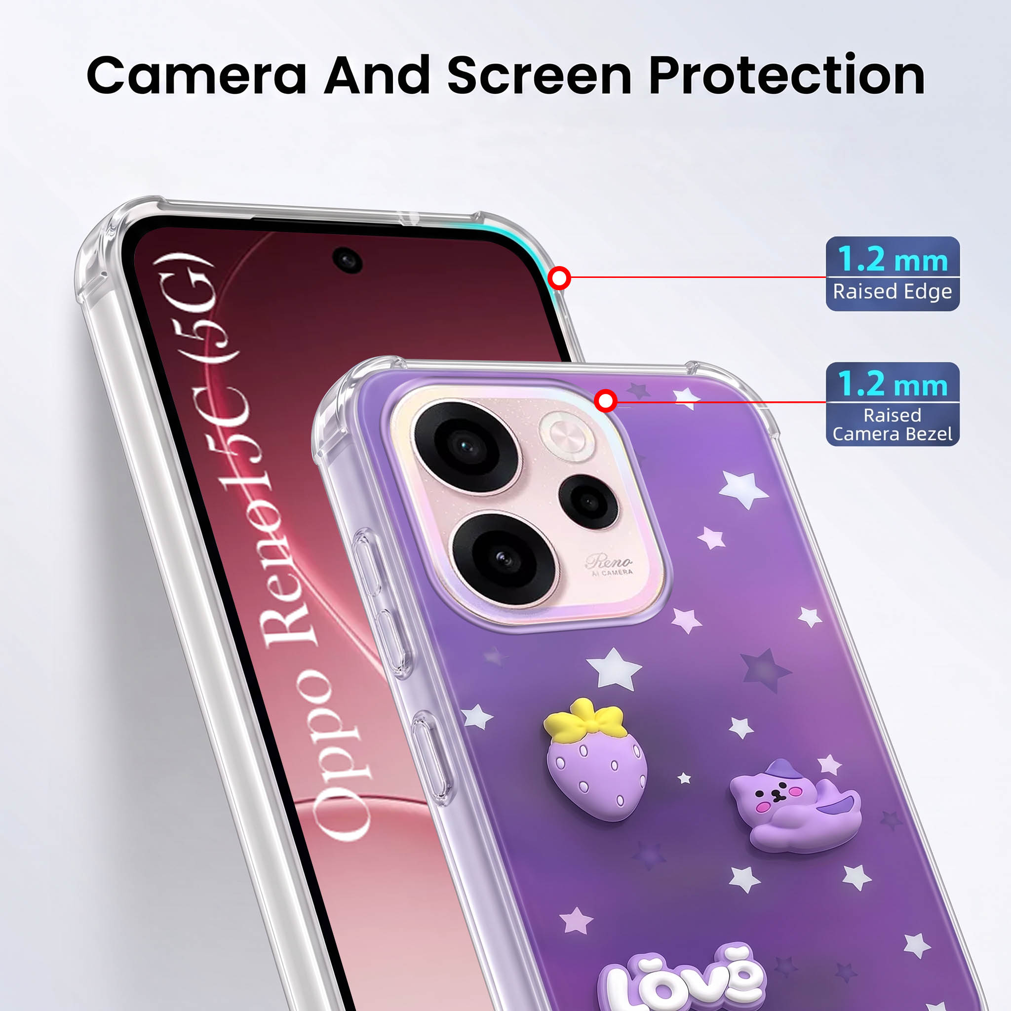 For Oppo Reno 15c Back Cover Case (3D Cute Cartoons | Hard Back Side Soft | Matte Premium Finish | HD Printing)