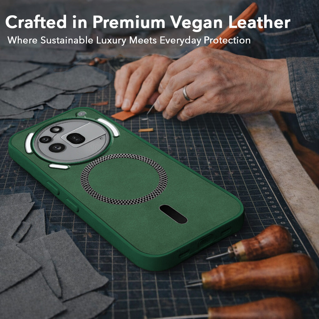 For Nothing Phone 3A Pro 5G Back Cover Case Leather Finish (MagSafe Compatible Wireless Charging | Soft Touch | Camera Bump Protection)