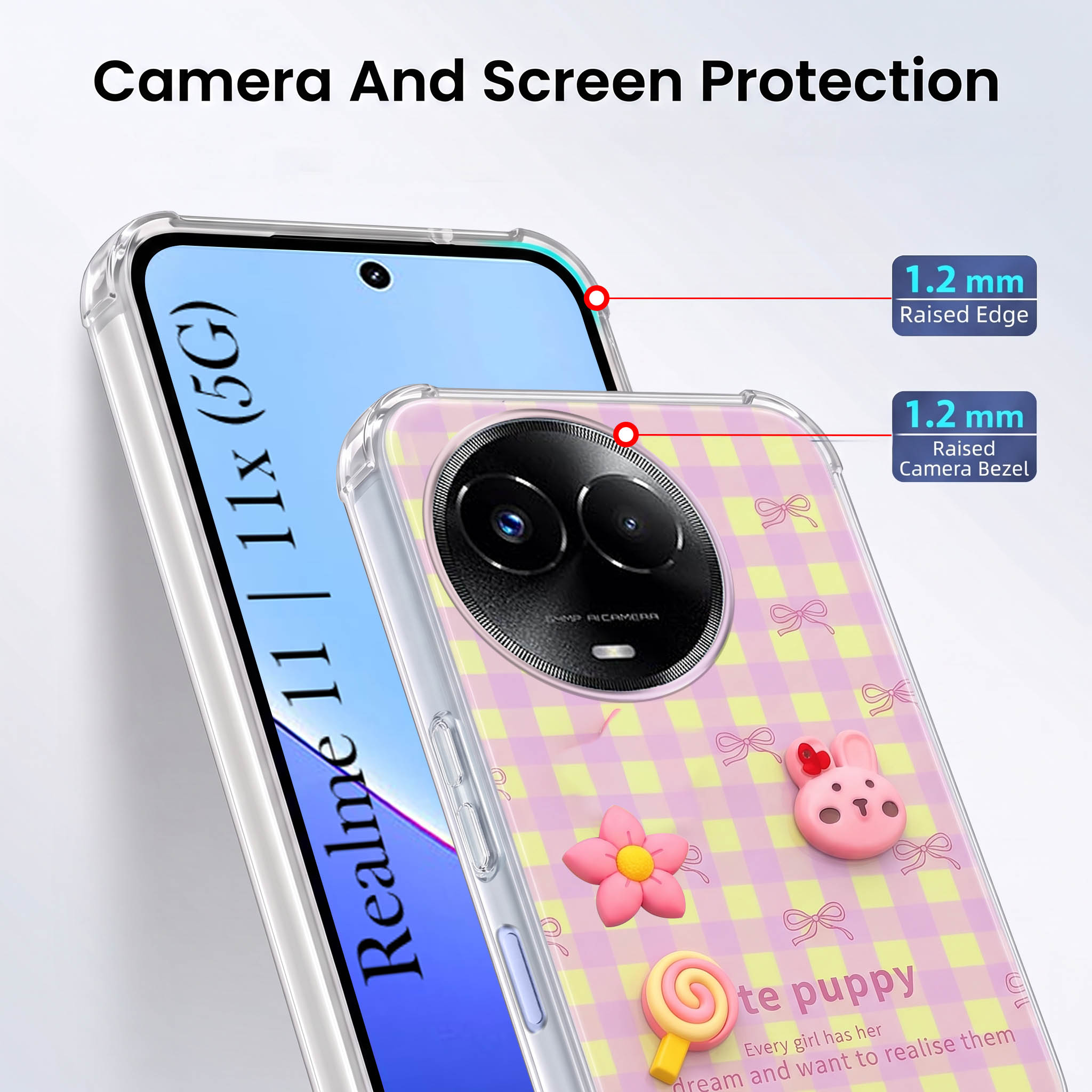 For Realme 11 5G | Realme 11x 5G Back Cover Case (3D Cute Cartoons | Hard Back Side Soft | Matte Premium Finish | HD Printing)