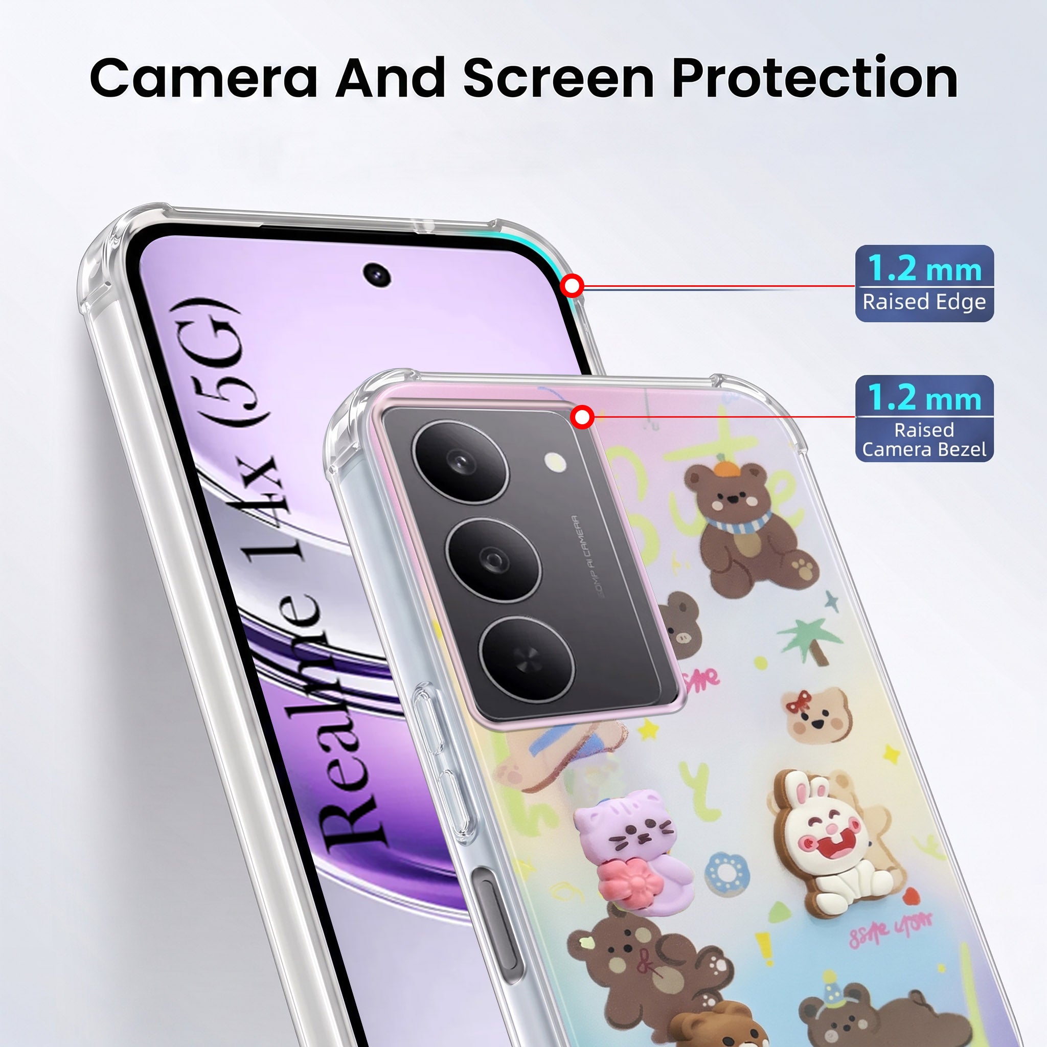 For Realme 14X Back Cover Case (3D Cute Cartoons | Hard Back Side Soft | Matte Premium Finish | HD Printing)