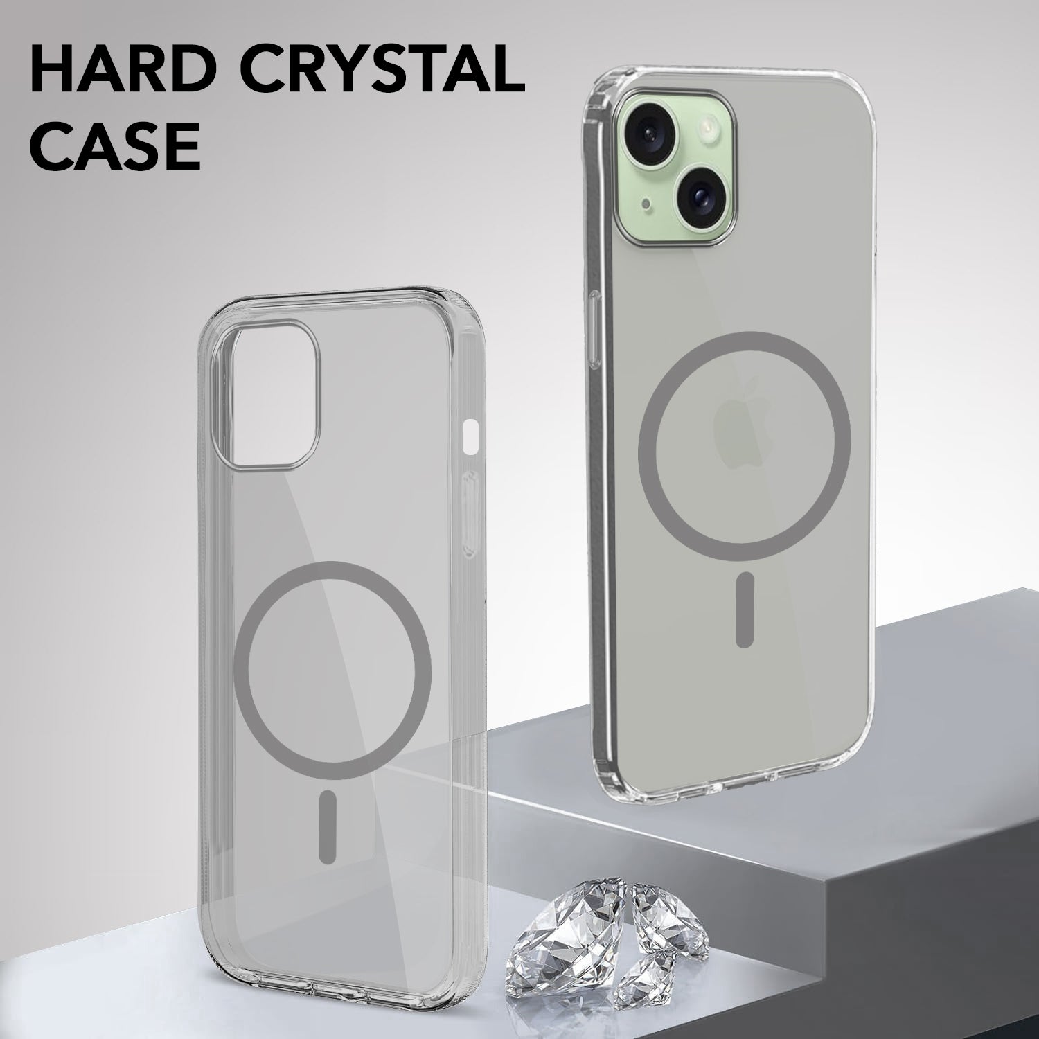 For Apple iPhone 15 Plus Back Case Cover Lifetime Anti-Yellow MagSafe Compatible Clear (Sleek Hard Crystal | Camera Protection and Shockproof)