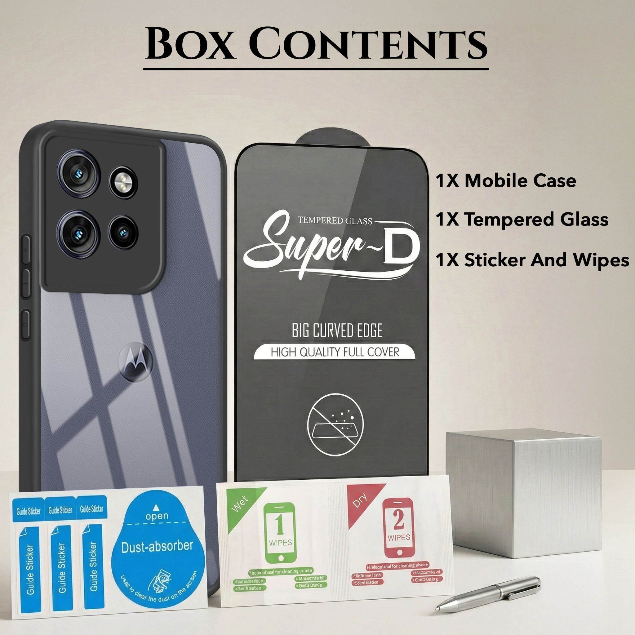 For Motorola Moto Edge 50 Neo Combo with Back Cover and 9H Tempered Glass (Lifetime Anti-Yellow | Crystal Clear Shockproof | Oleophobic Coating Screen Glass)