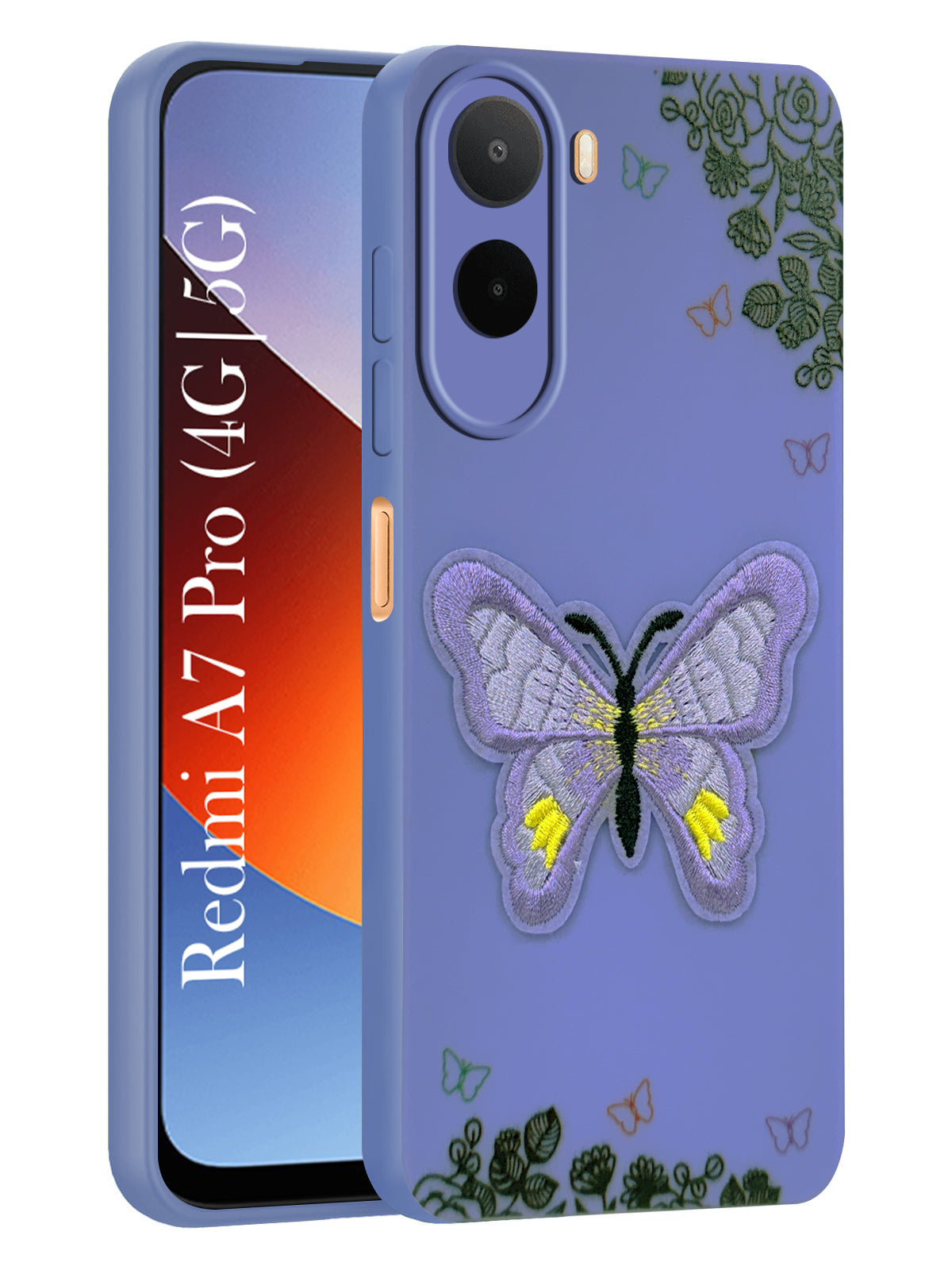 For Redmi A7 Pro 5G Back Cover Case (Soft Butterfly Embroidery | Women Teen Girls | Camera Protection| Matte Silicone)