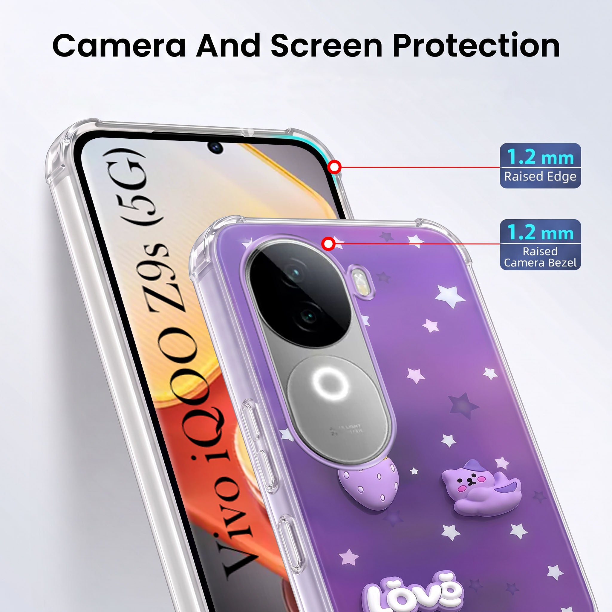 For Vivo iQOO Z9s Back Cover Case (3D Cute Cartoons | Hard Back Side Soft | Matte Premium Finish | HD Printing)