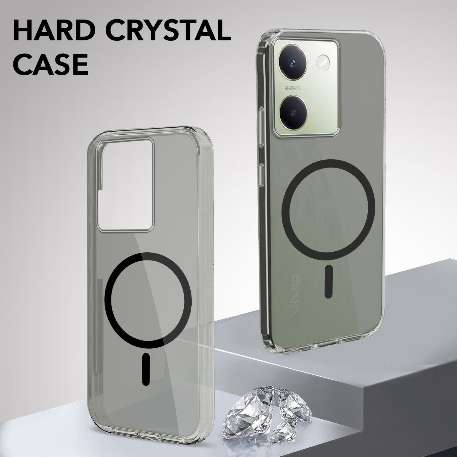 For Vivo Y200 Pro 5G Back Cover Case Lifetime Anti-Yellow MagSafe Compatible Clear (Sleek Hard Crystal | Shockproof and Camera Protection)