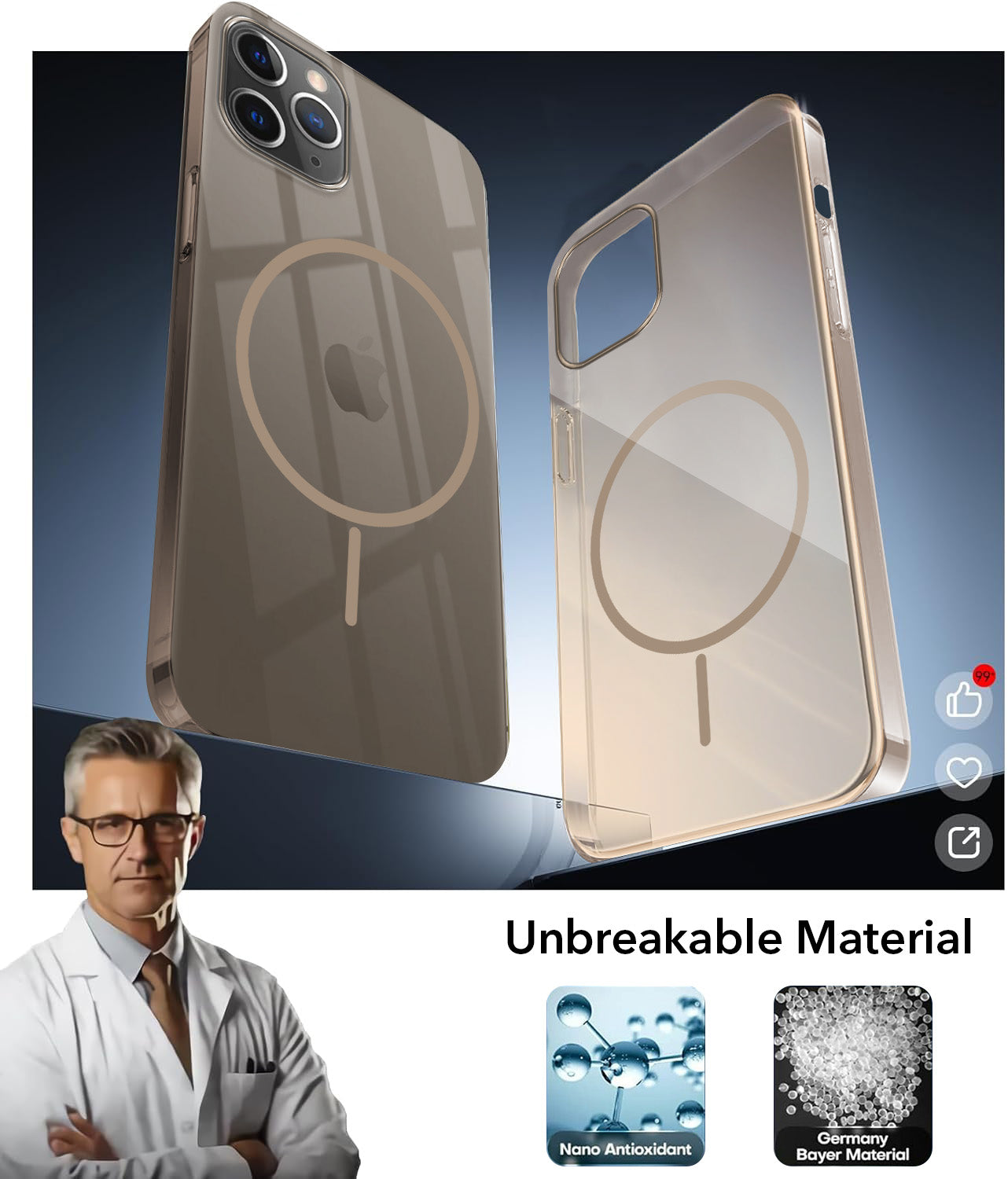 For Apple iPhone 11 Pro Max Back Cover Case Crystal Anti Yellow (MagSafe Wireless Charging Support |Camera Protection Bump)