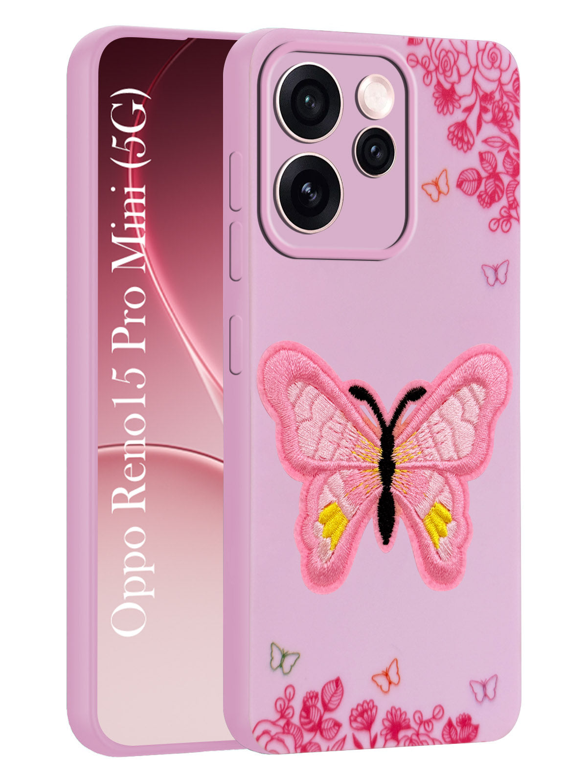 For Oppo Reno15 Pro Mini 5G | Oppo Reno 15 Pro Mini 5G Back Cover Case (Soft Butterfly Embroidery | Women Teen Girls | Camera Protection| Matte Silicone)