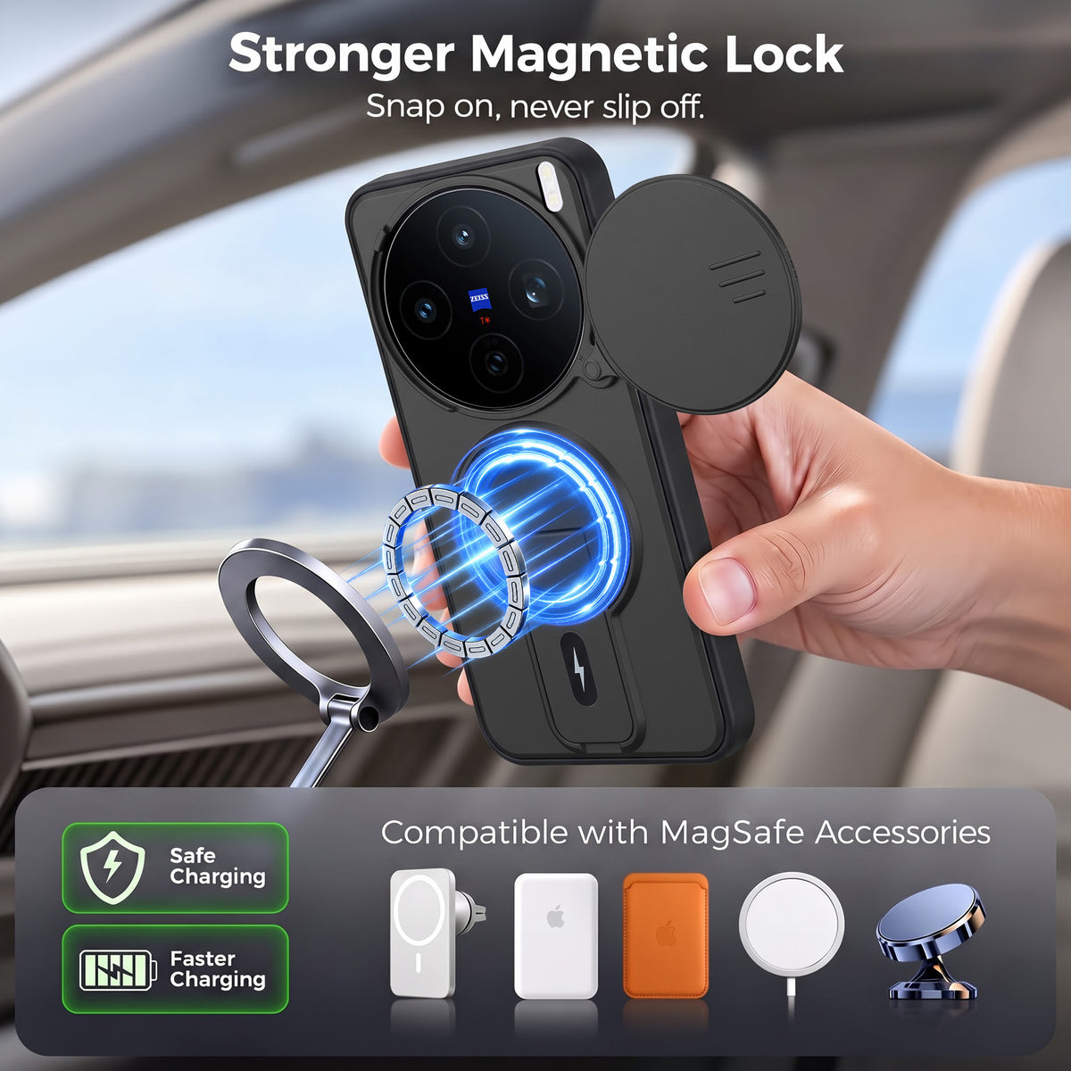 For Vivo X200T Back Case Cover Metallic (Hybrid Armor Kickstand | Sliding Shutter Camera Protection | MagSafe Compatible)