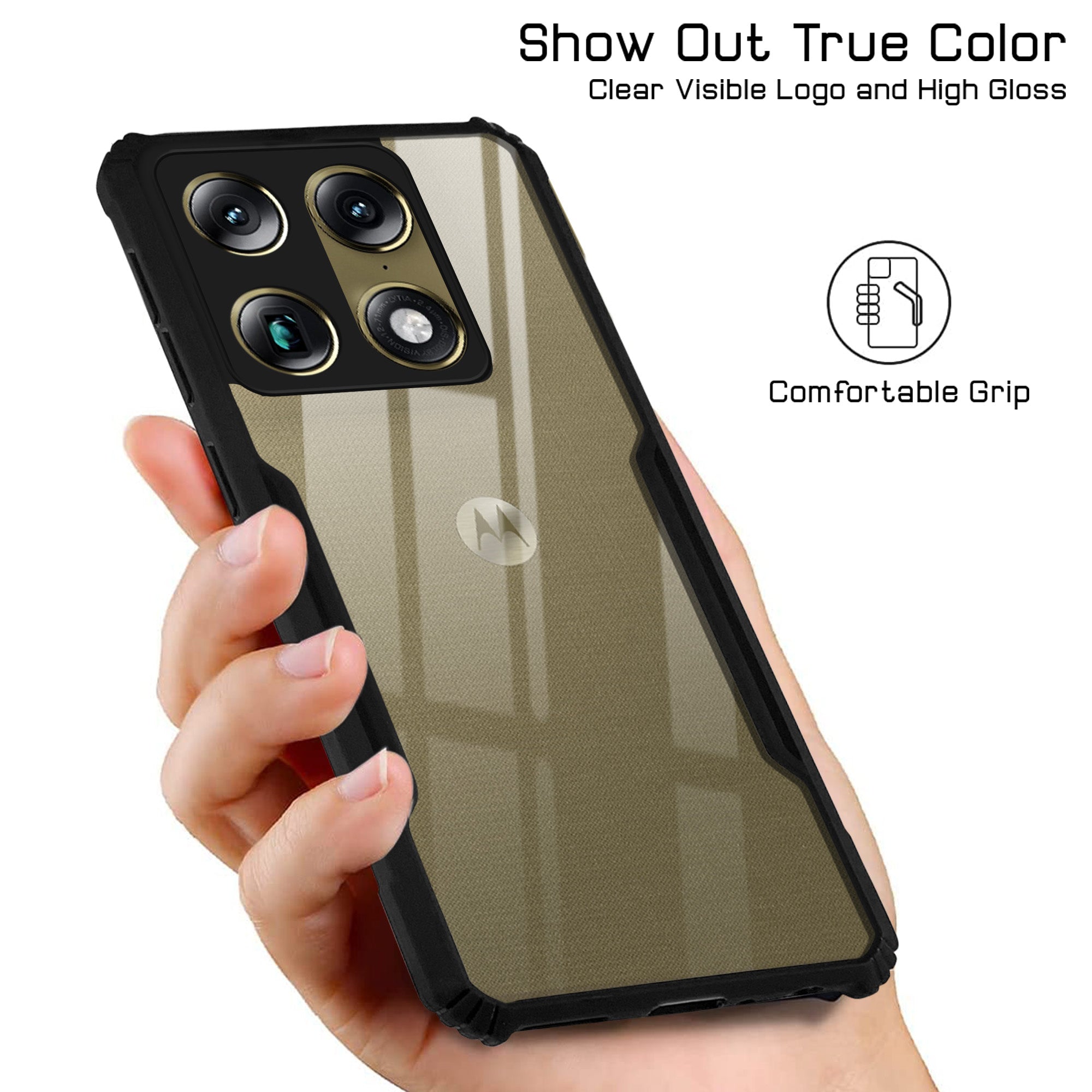 For Motorola Signature 5G Back Cover Case Hybrid (Shockproof with Polycarbonate Clear Panel | Professional Black)