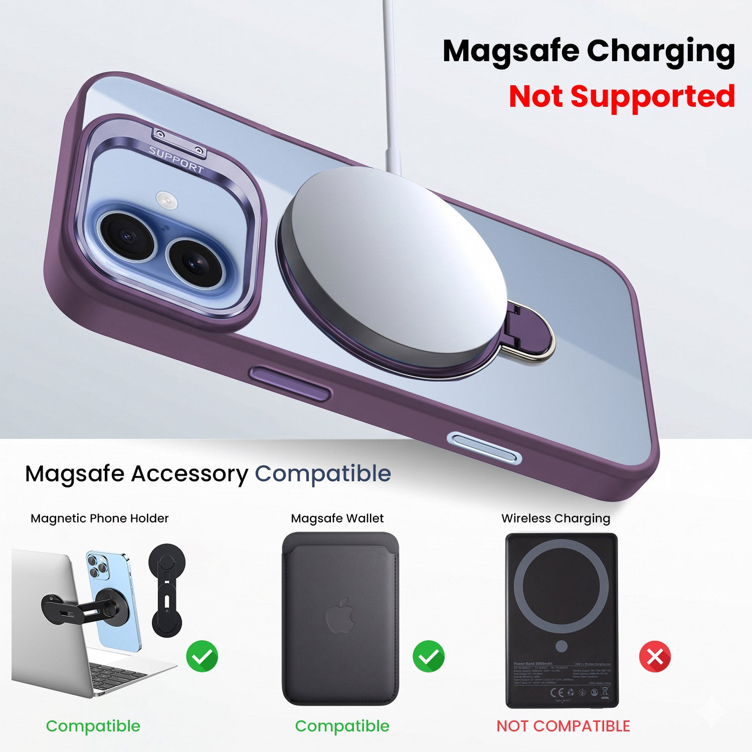 For Apple iPhone 17 Back Cover Case Crystal (Lifetime Anti Yellow | Magnetic Ring Stand | Camera Lens Protection | MagSafe Compatible)