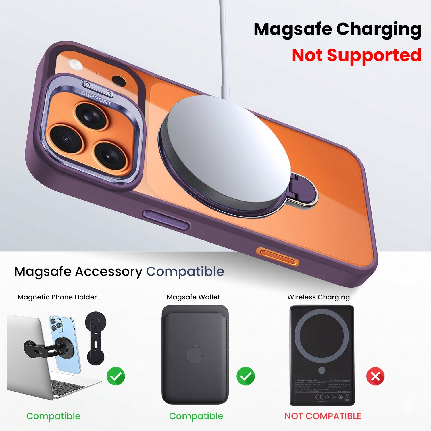 For Apple iPhone 17 Pro Max Back Cover Case Crystal (Lifetime Anti Yellow | Magnetic Ring Stand | Camera Lens Protection | MagSafe Compatible)