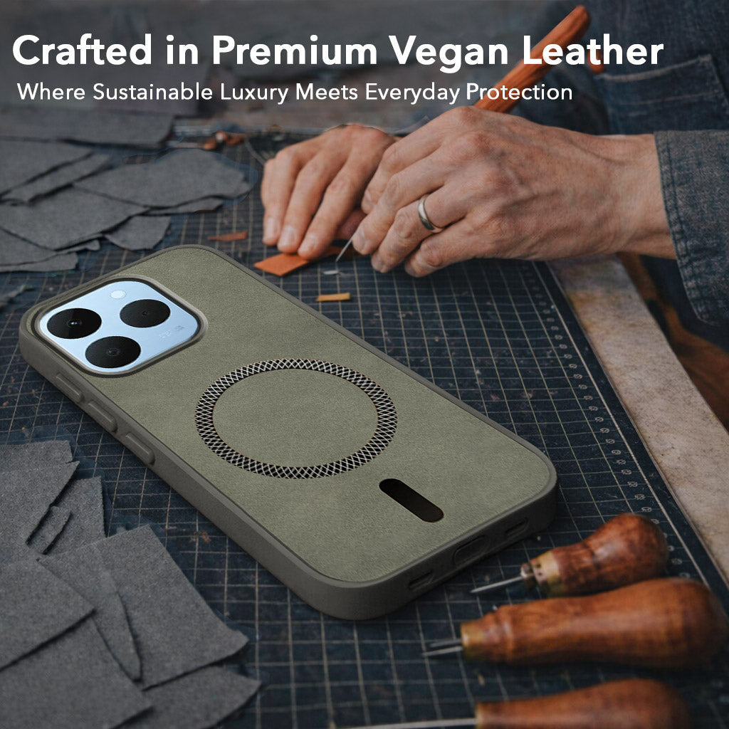 For Realme 15T | Realme Narzo 90 Back Cover Case Leather Finish (MagSafe Compatible Wireless Charging | Soft Touch | Camera Bump Protection)