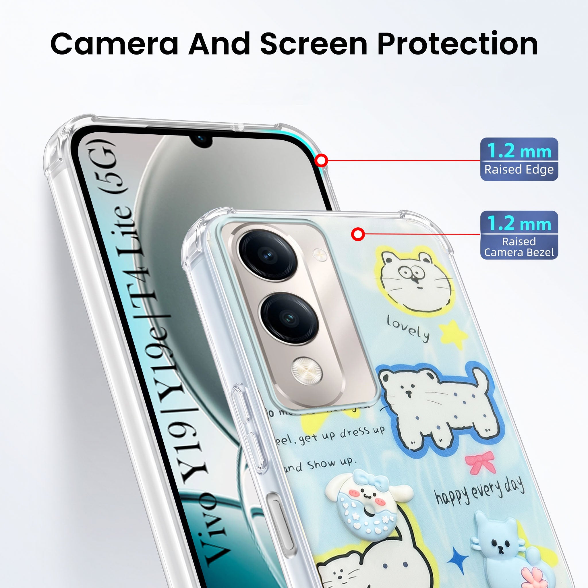 For Vivo Y19 | Vivo Y19e | Vivo T4 Lite Back Cover Case (3D Cute Cartoons | Hard Back Side Soft | Matte Premium Finish | HD Printing)