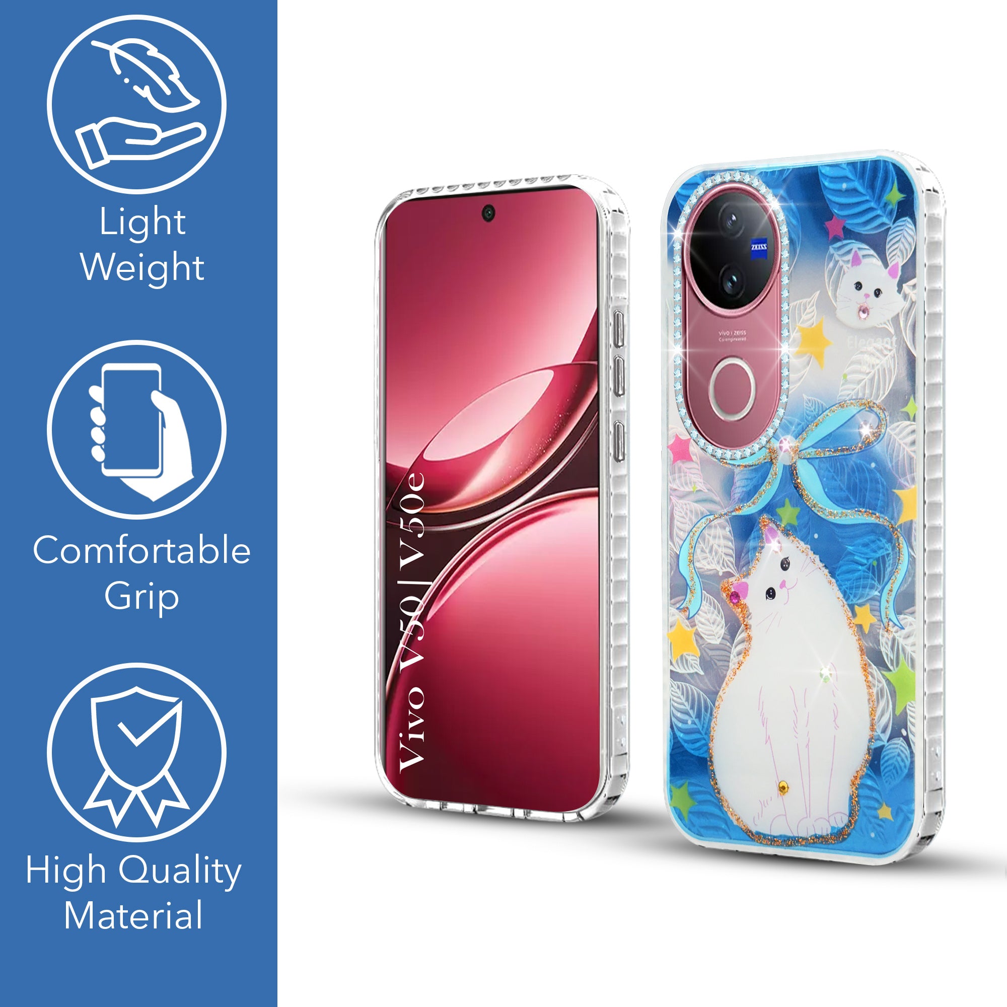 For Vivo V50 | Vivo V50e Back Cover Case (Luxury Floral Glitter Cute Butterfly | Diamond Studded Camera Bump | Girls & Women Design)