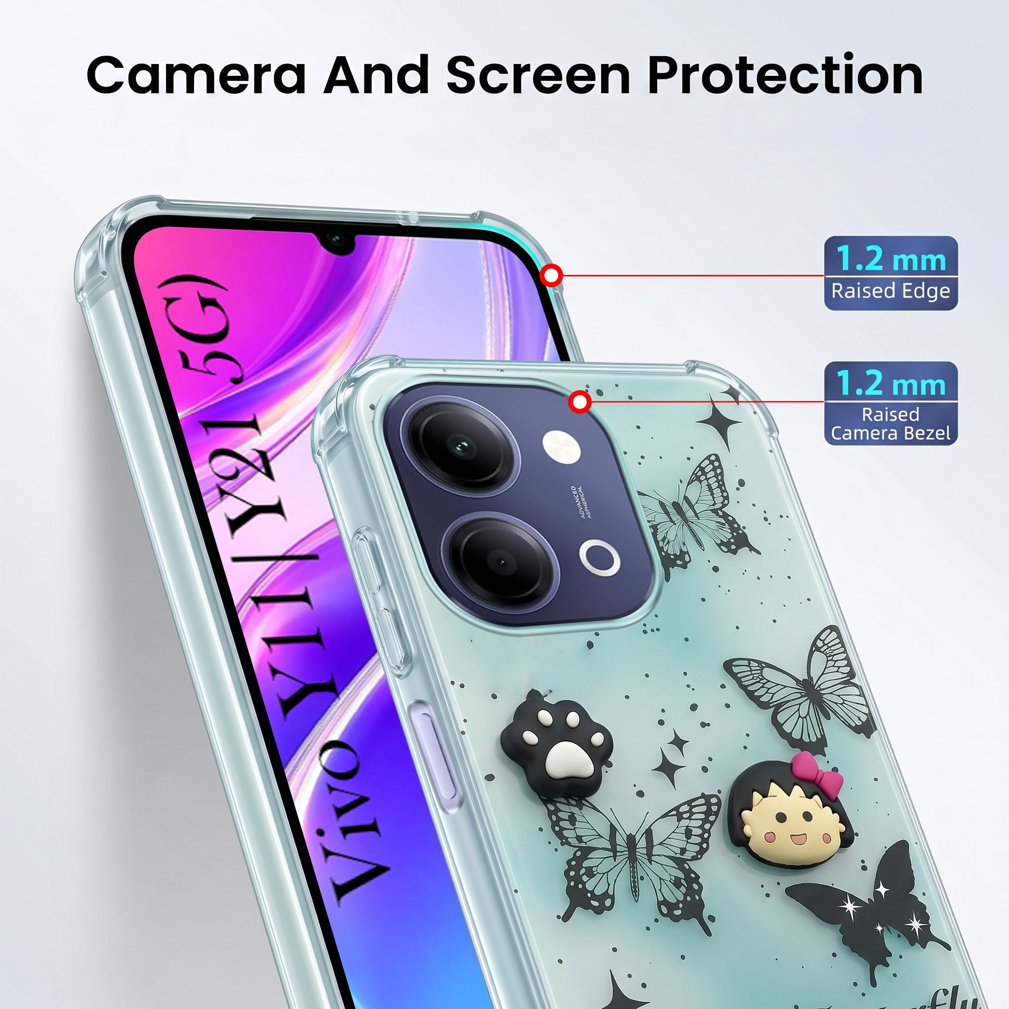 For Vivo Y11 | Vivo Y21 5G Back Cover Case (3D Cute Cartoons | Hard Back Side Soft | Matte Premium Finish | HD Printing)